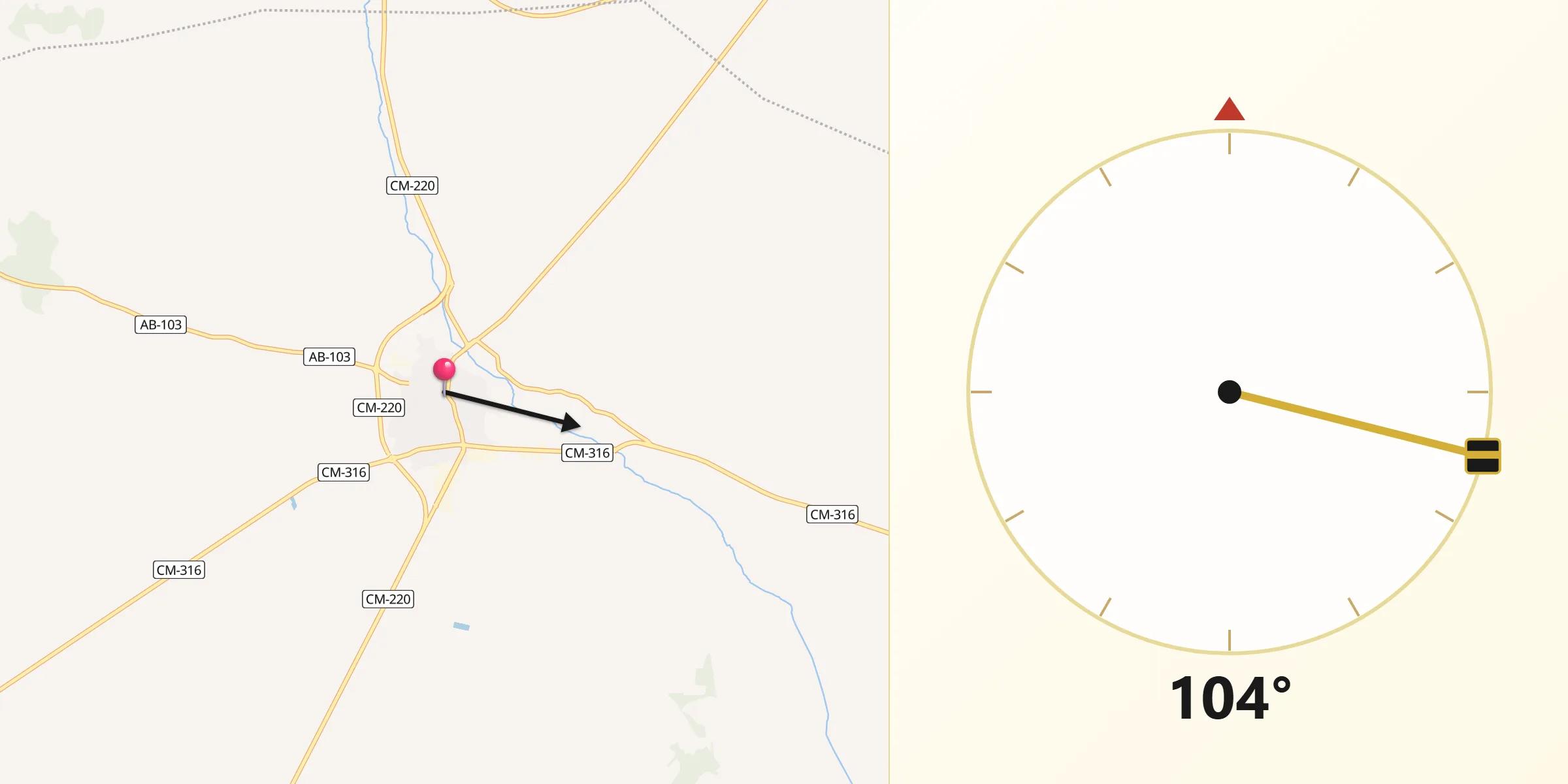 Dirección de la Qibla desde Tarazona de la Mancha