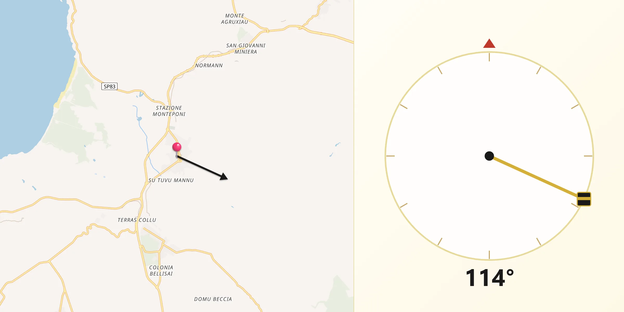 Direzione della Qibla da Gonnesa