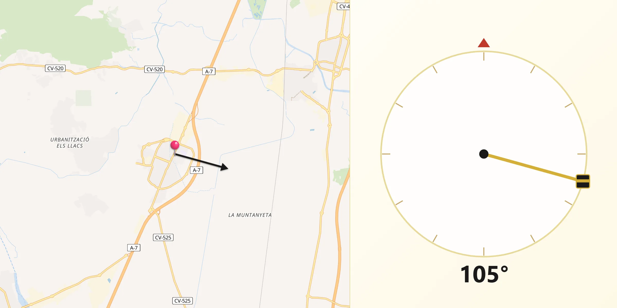 Dirección de la Qibla desde Alginet