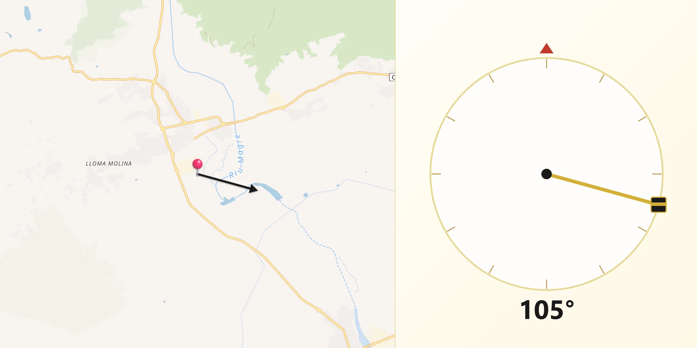 Dirección de la Qibla desde Catadau
