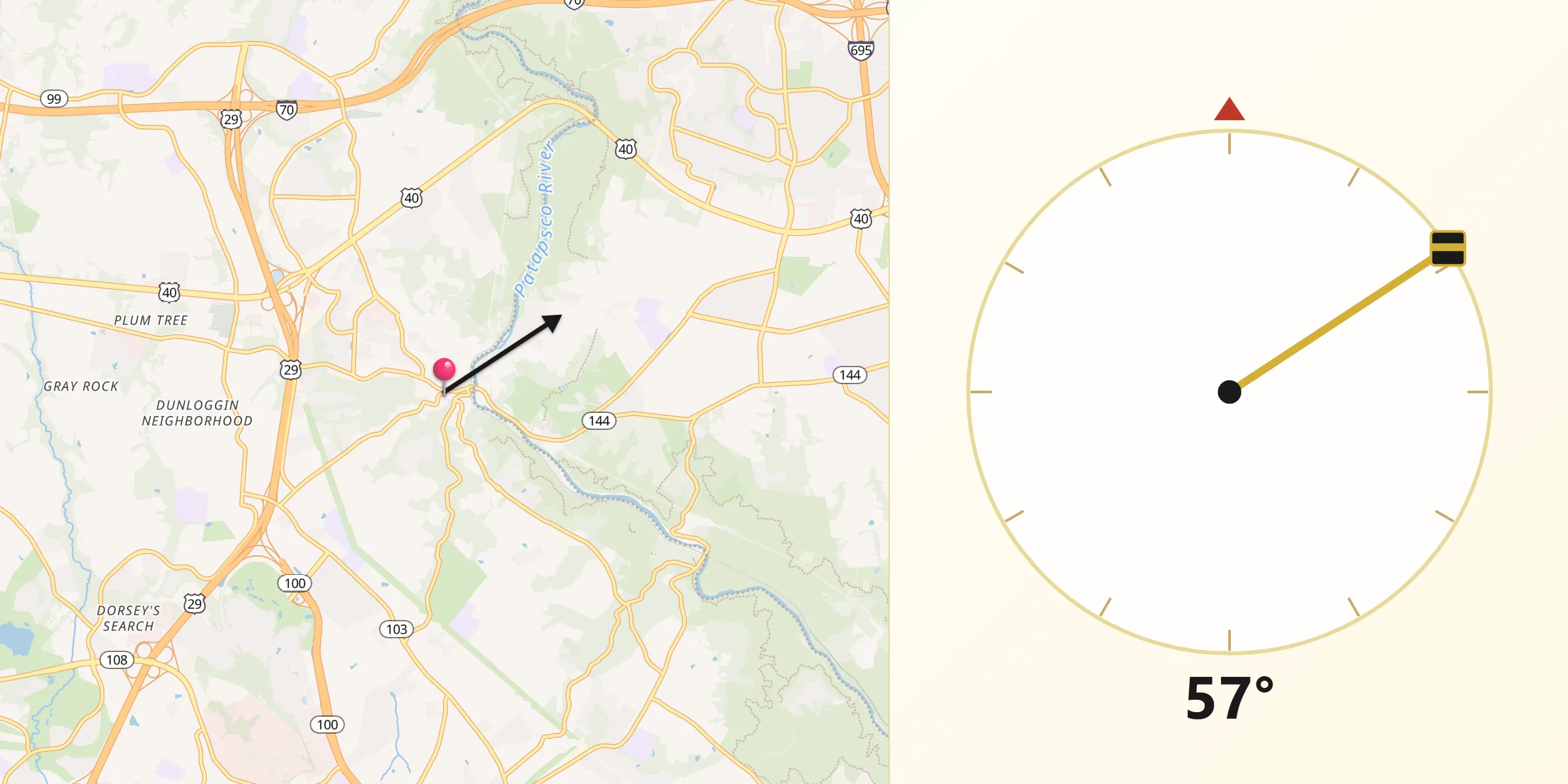 Qibla Direction from Ellicott City