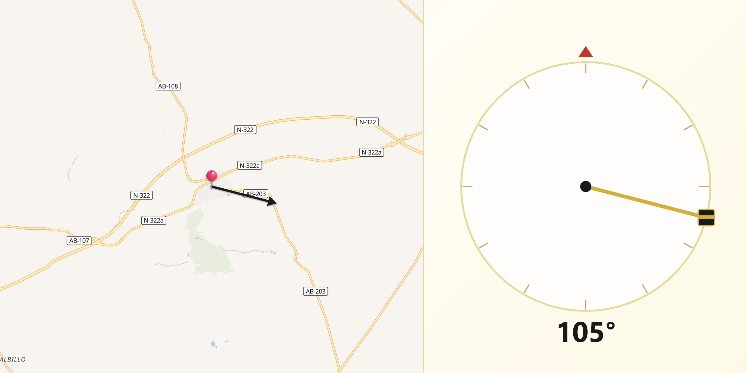 Dirección de la Qibla desde Fuentealbilla