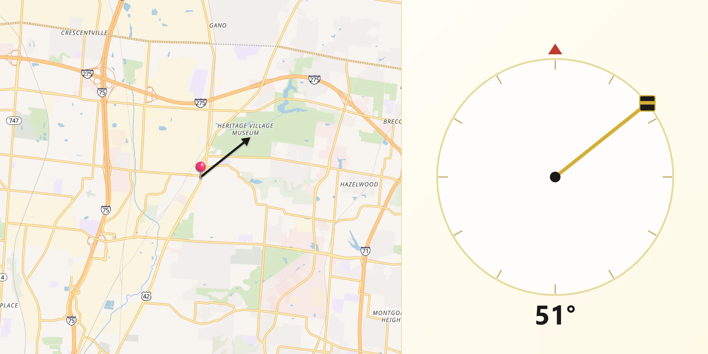 Qibla Direction from Sharonville
