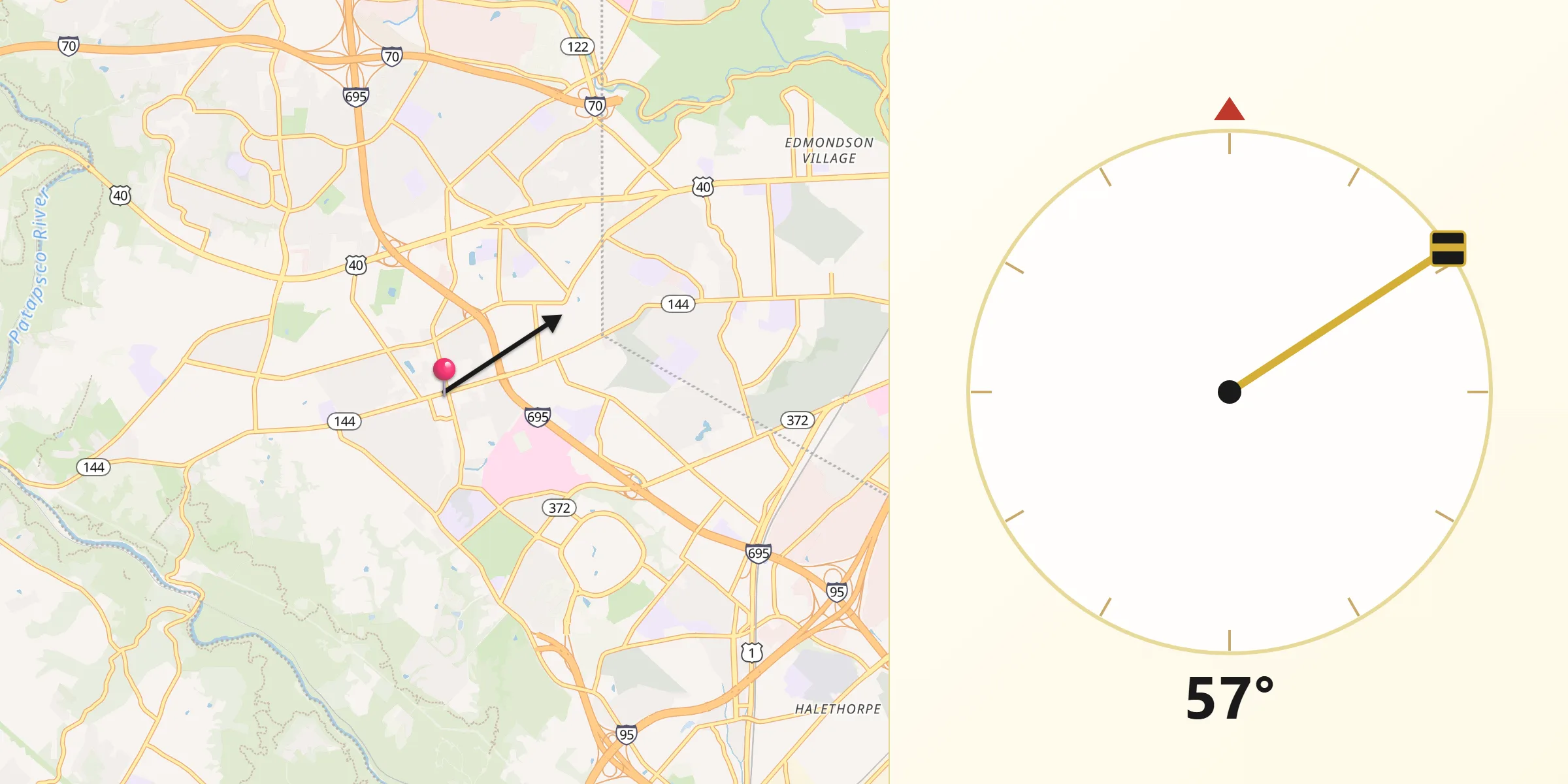 Qibla Direction from Catonsville