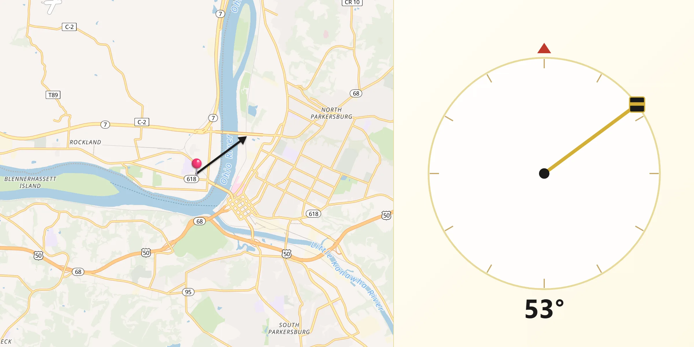 Qibla Direction from Belpre