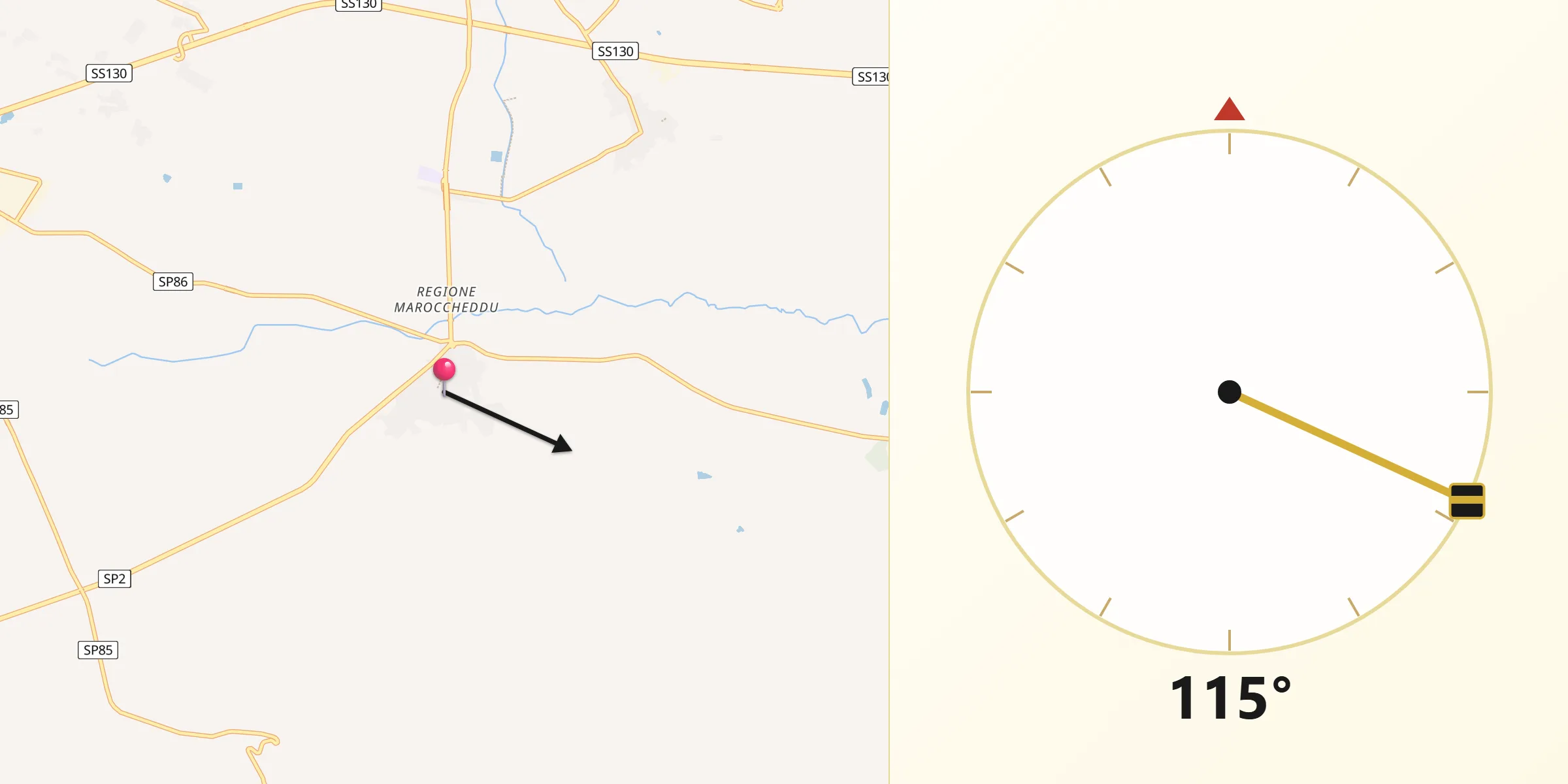 Direzione della Qibla da Villamassargia