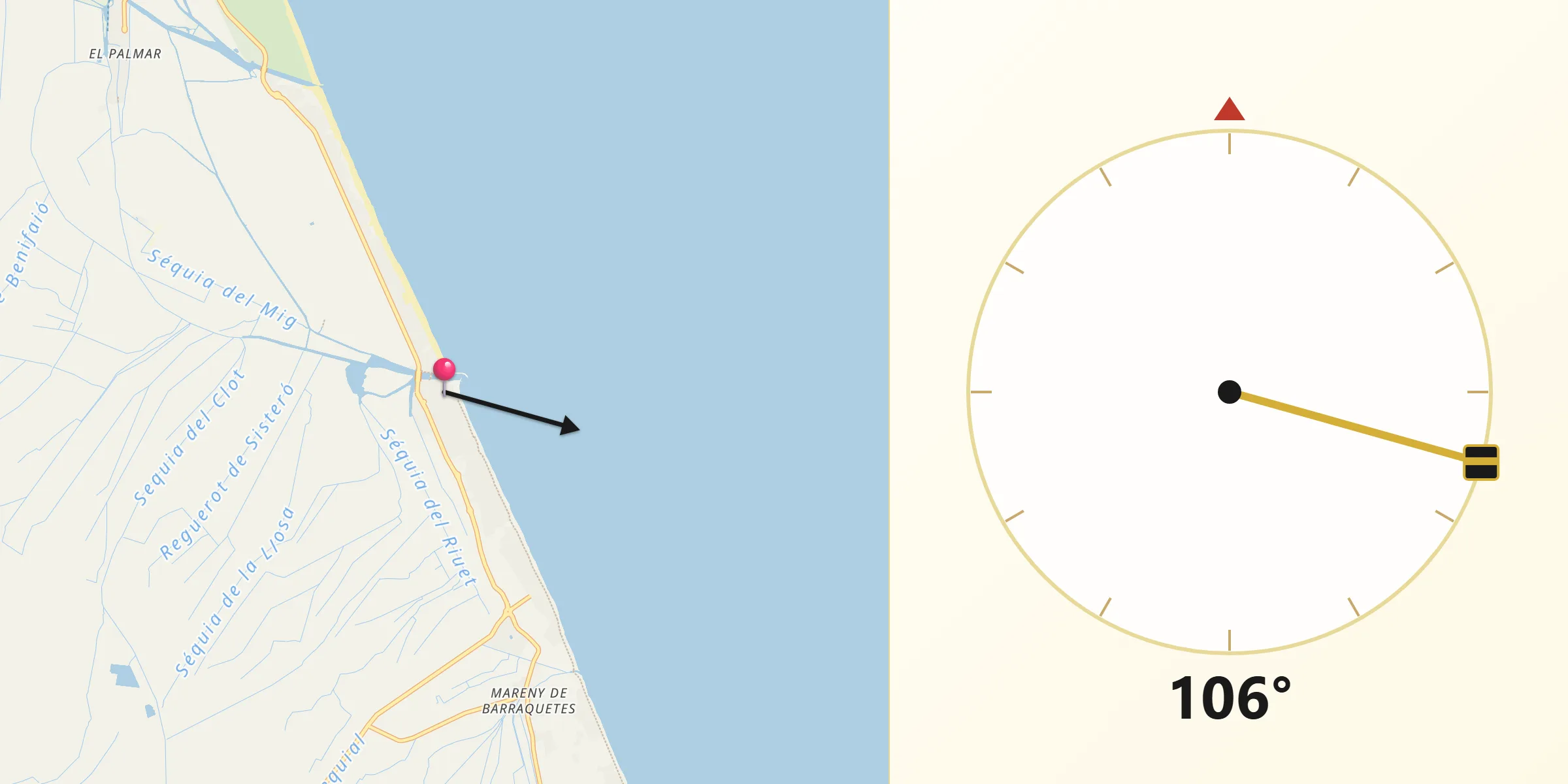 Dirección de la Qibla desde El Perelló