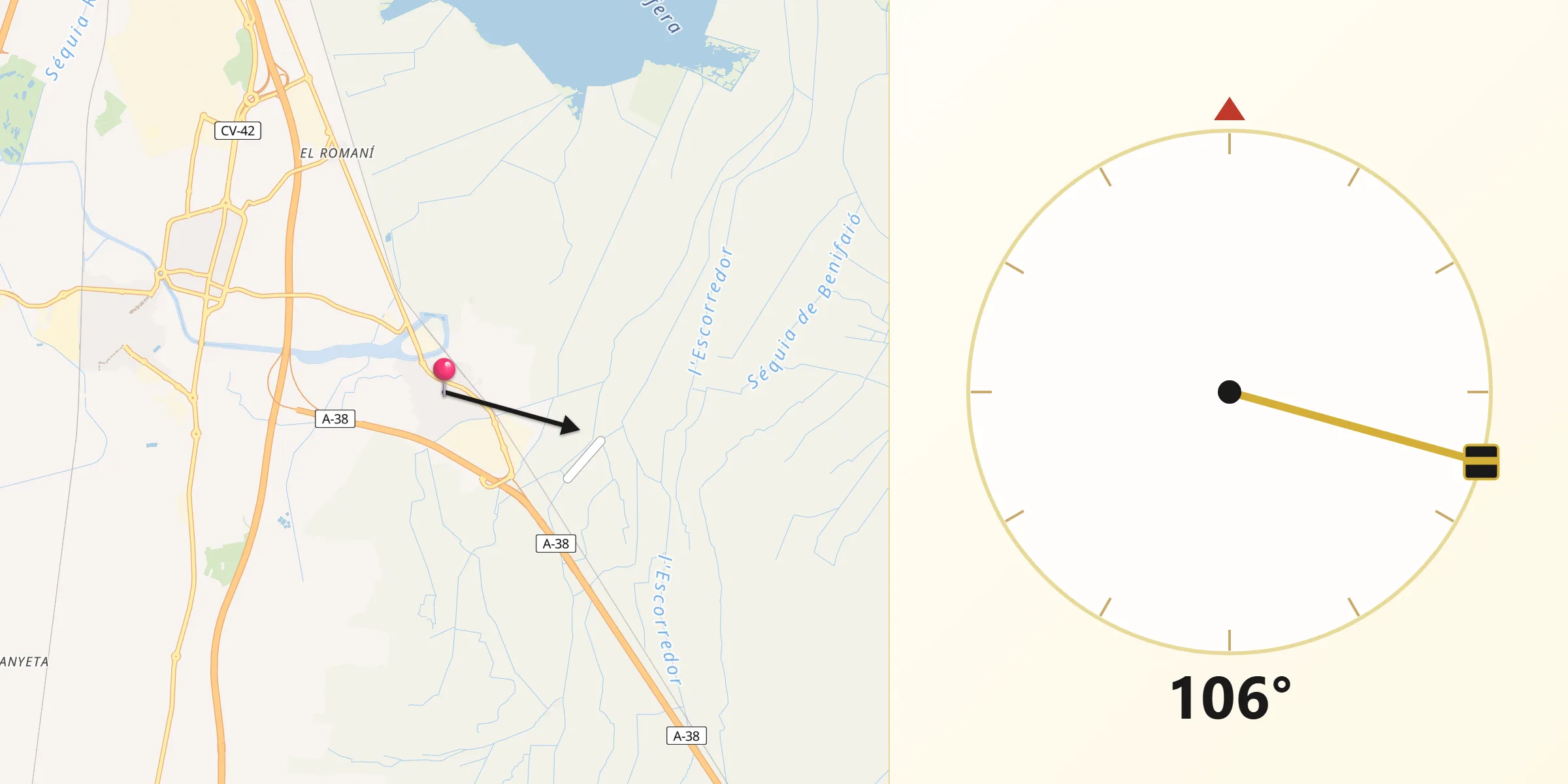 Dirección de la Qibla desde Sollana