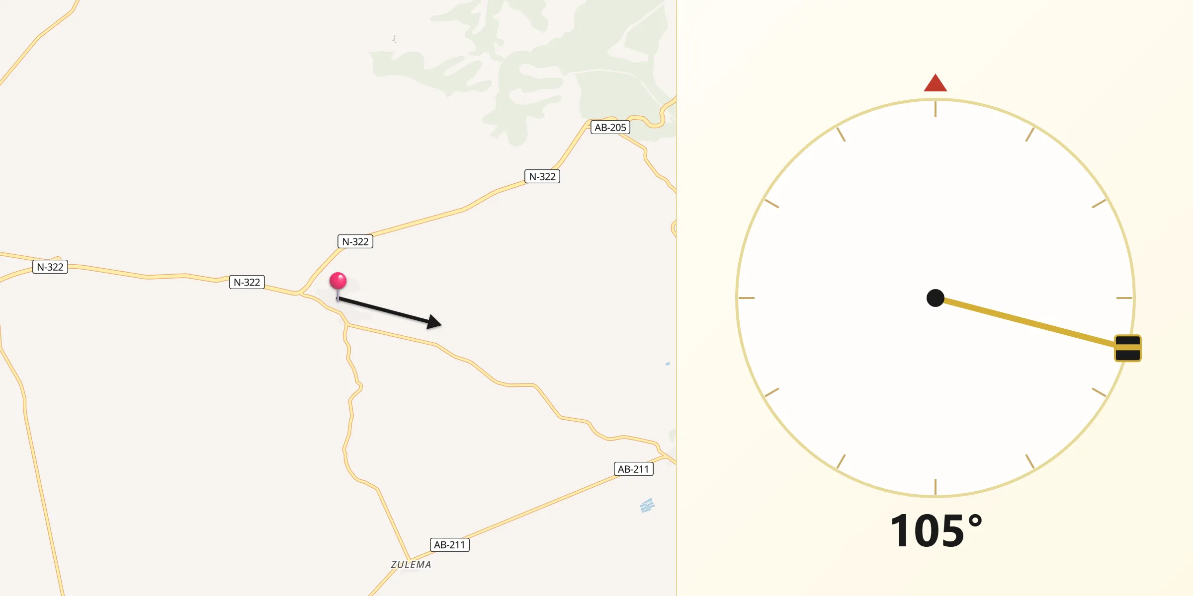 Dirección de la Qibla desde Alborea