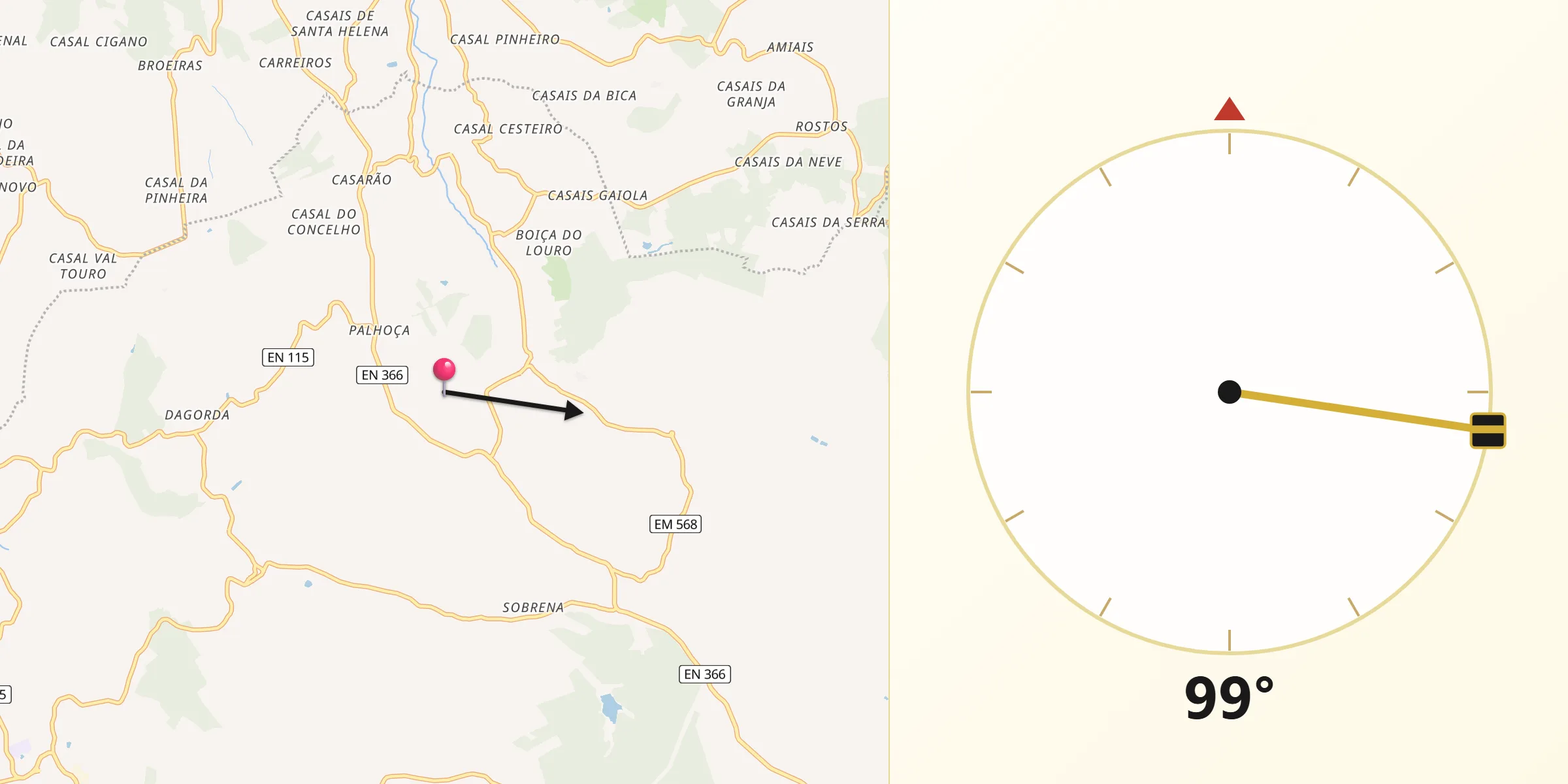 Direção da Qibla a partir de Figueiros