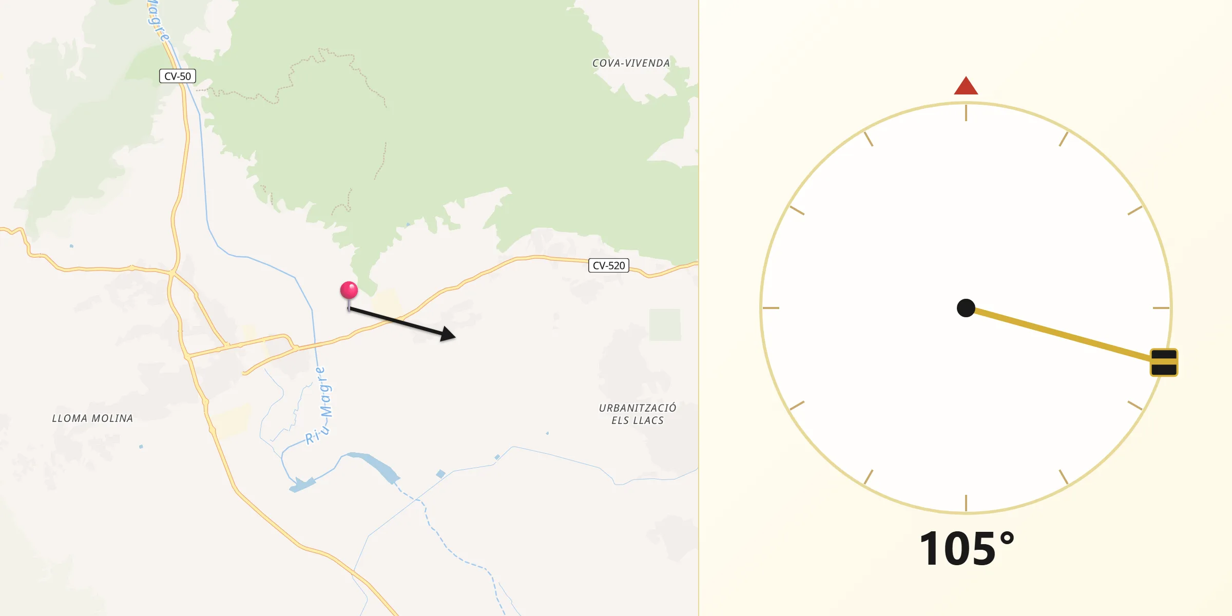 Dirección de la Qibla desde Alfarp