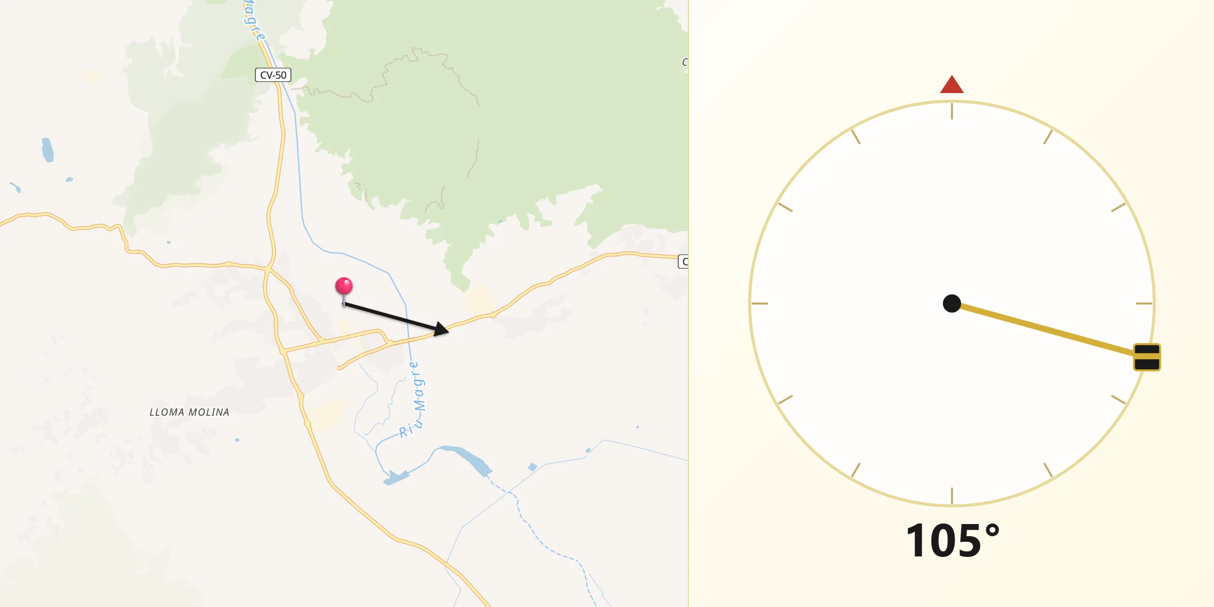 Dirección de la Qibla desde Llombai