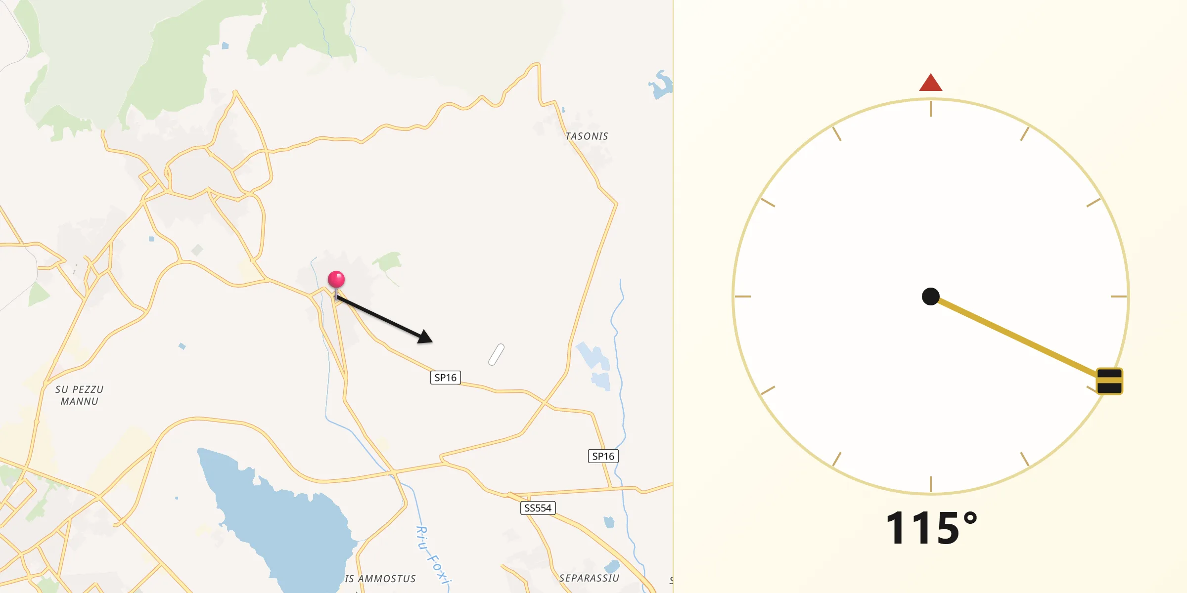 Direzione della Qibla da Maracalagonis