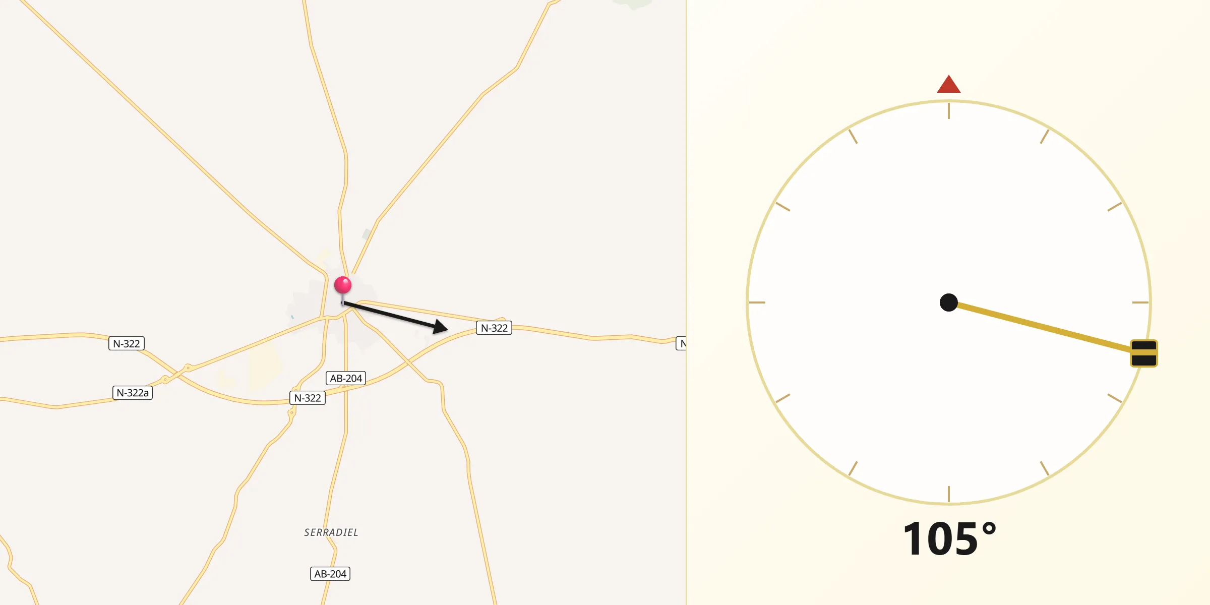 Dirección de la Qibla desde Casas-Ibáñez