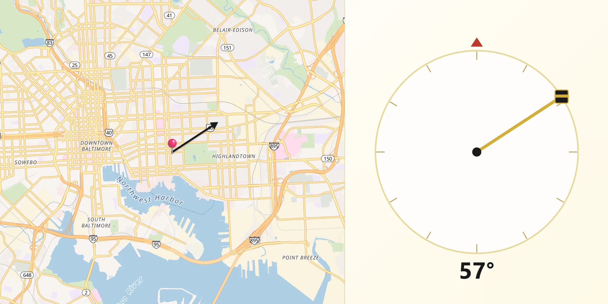 Qibla Direction from Butcher's Hill