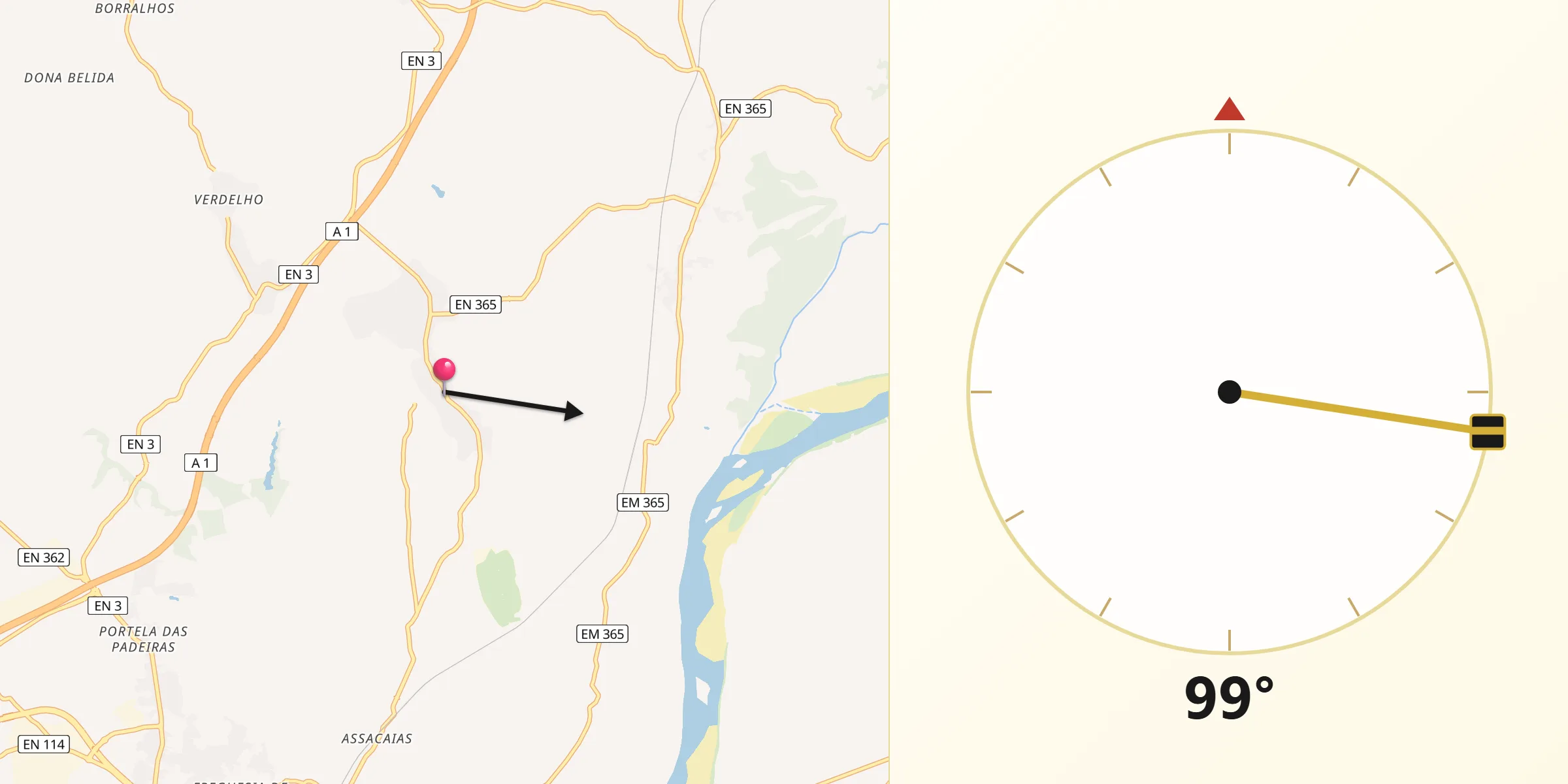 Direção da Qibla a partir de Alcanhões