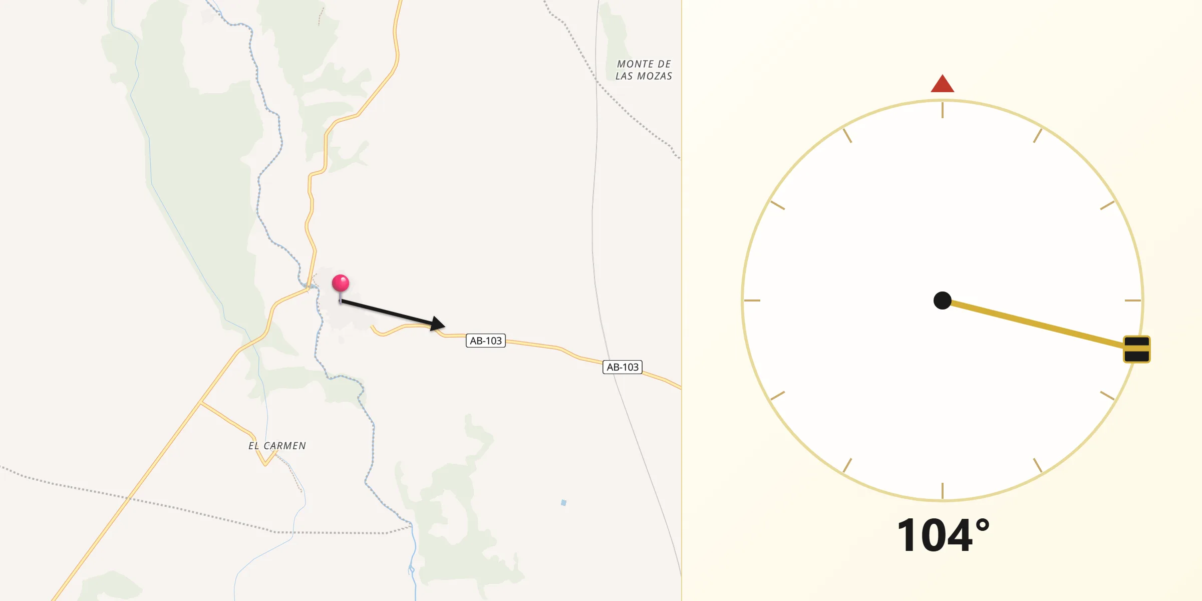 Dirección de la Qibla desde Villalgordo del Júcar