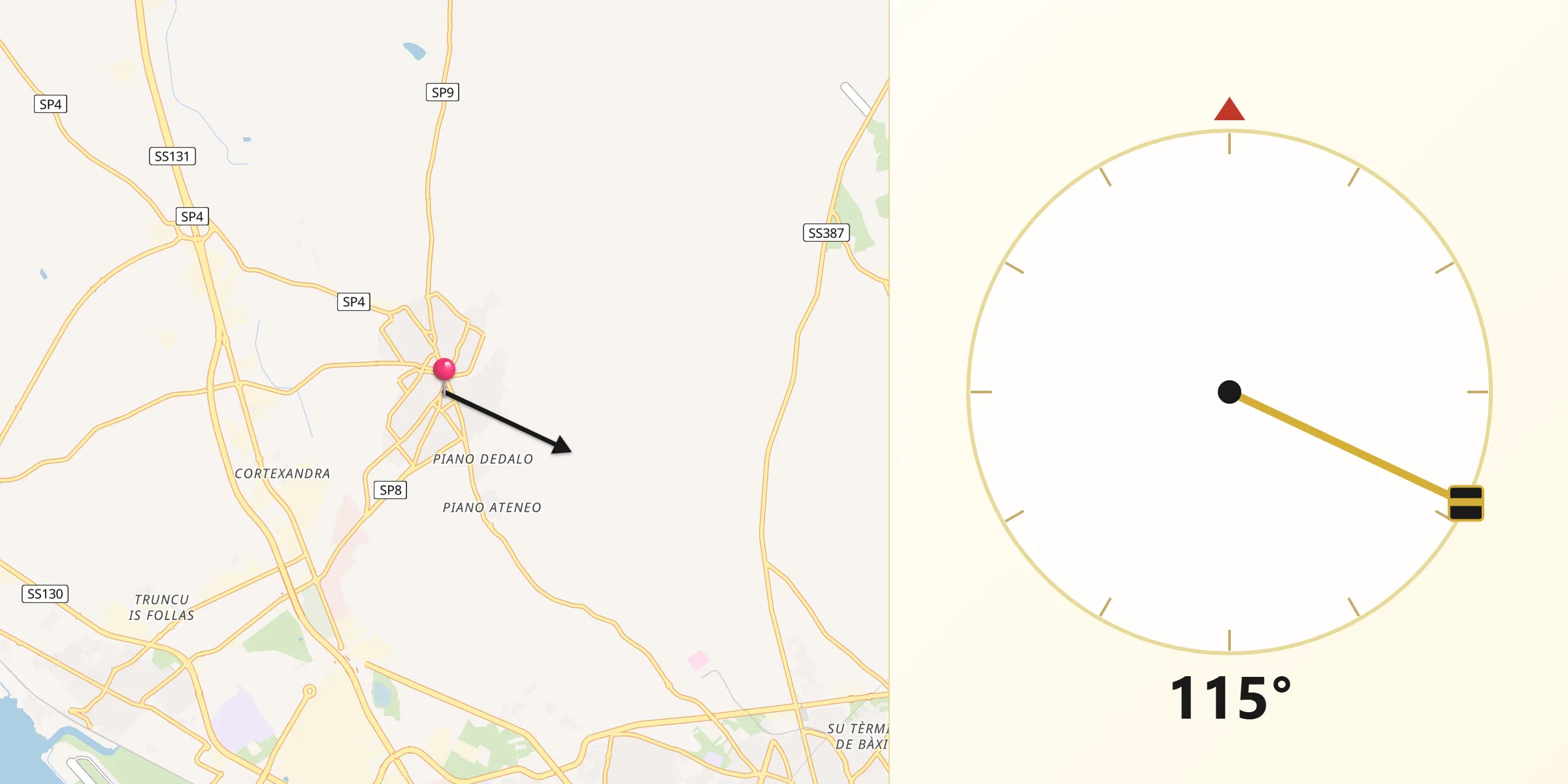 Direzione della Qibla da Sestu