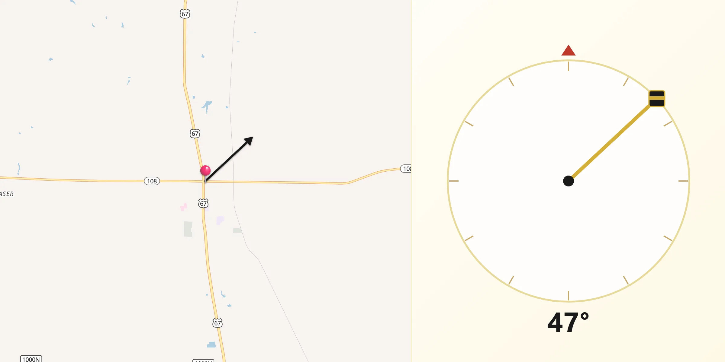 Dirección de la Qibla desde Carrollton