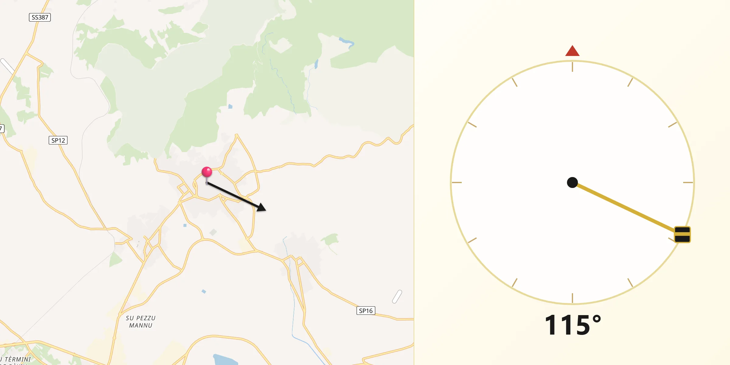 Direzione della Qibla da Sinnai