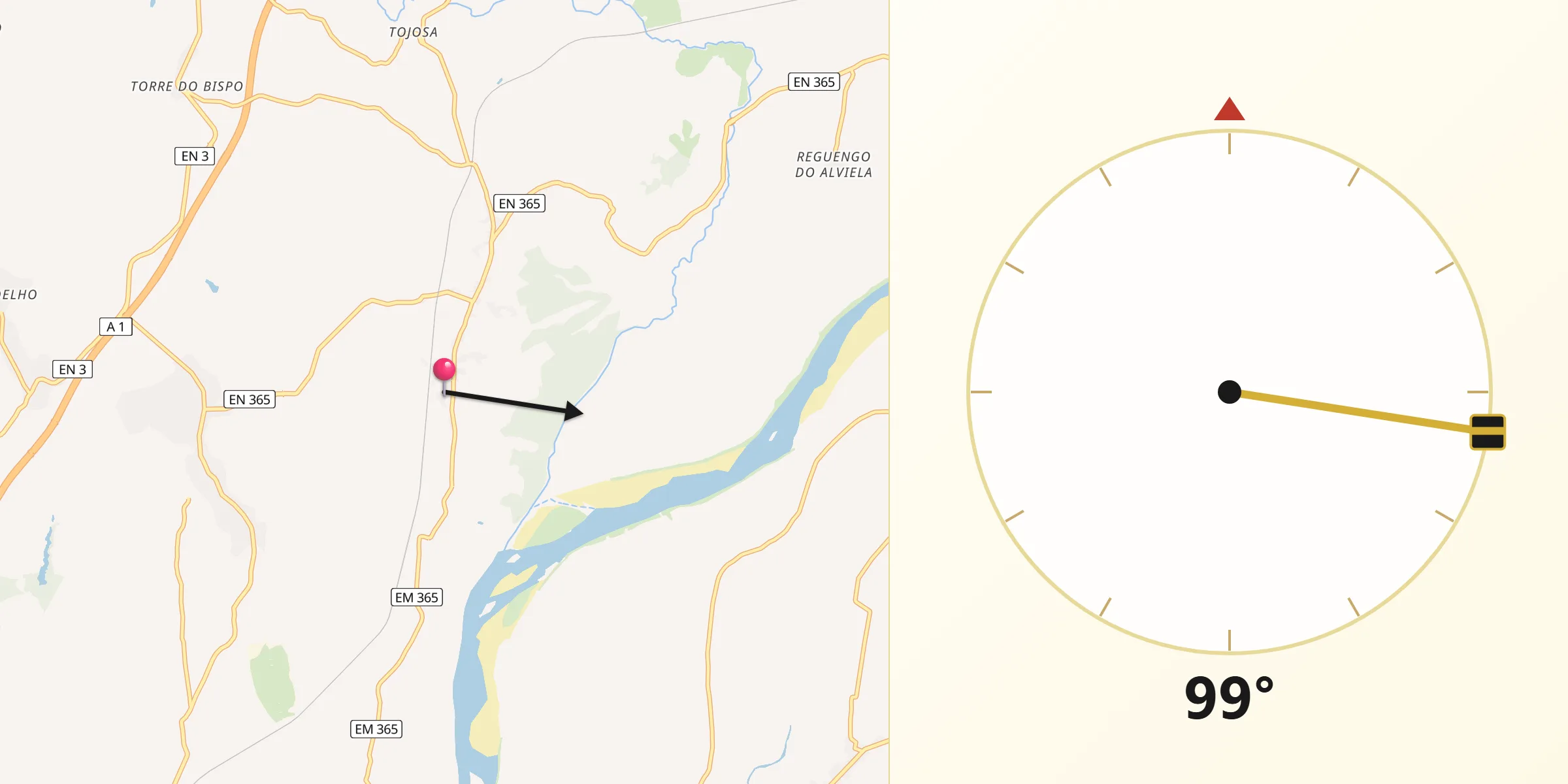 Direção da Qibla a partir de Vale de Figueira