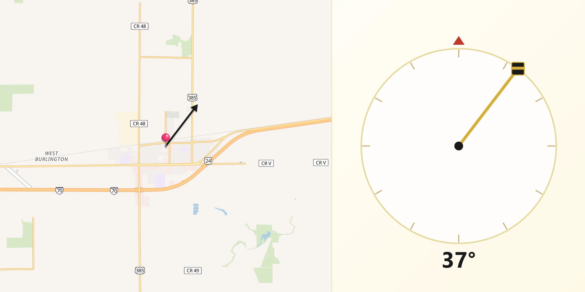 Qibla Direction from Burlington