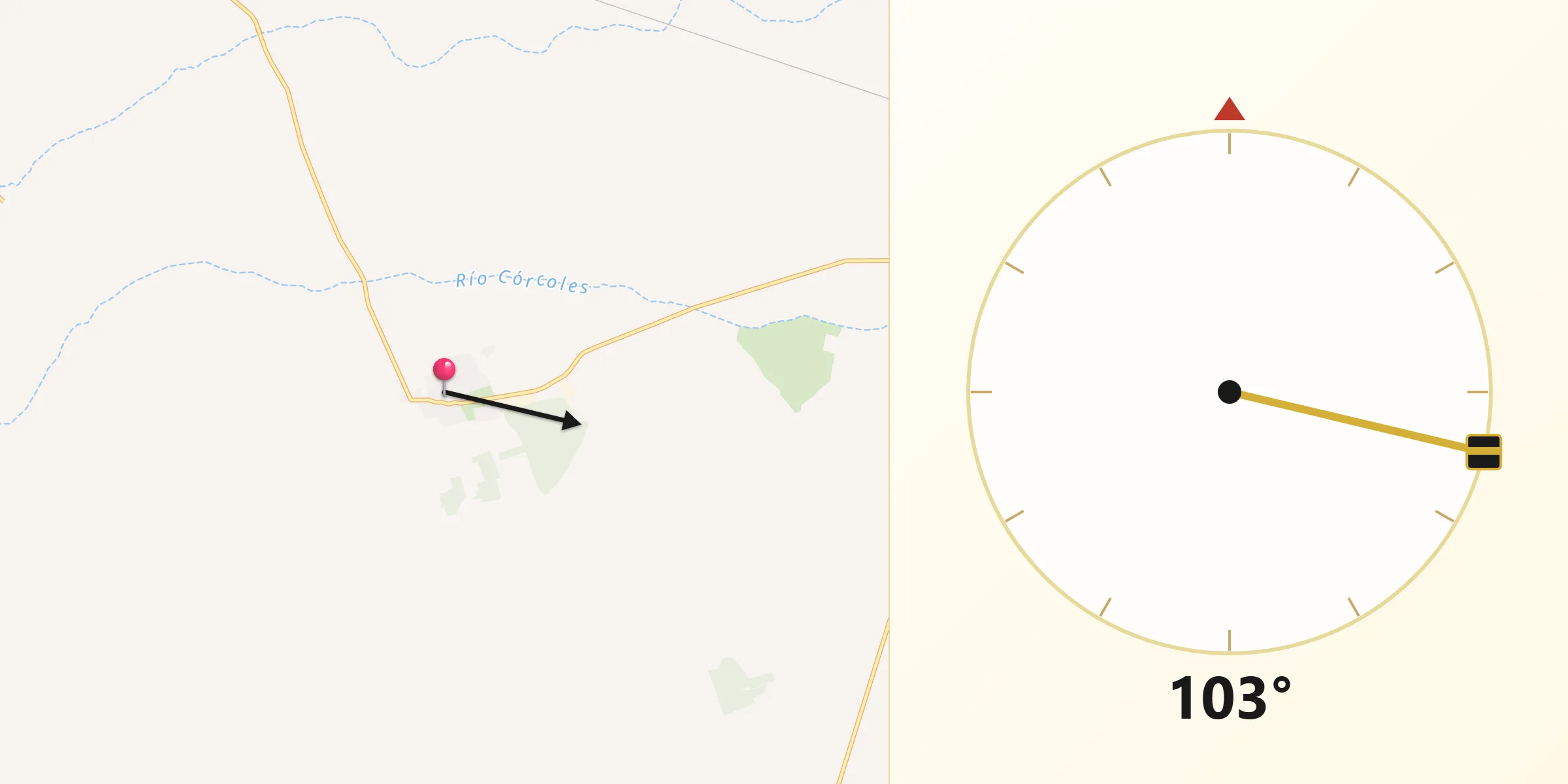 Dirección de la Qibla desde Arenales de San Gregorio