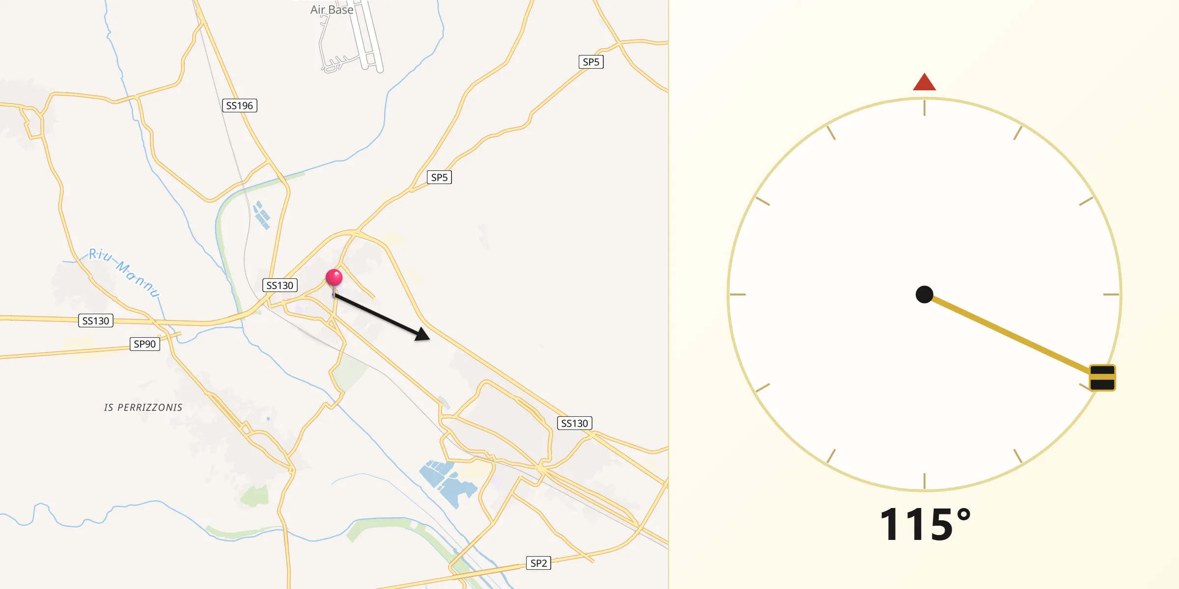 Direzione della Qibla da Decimomannu