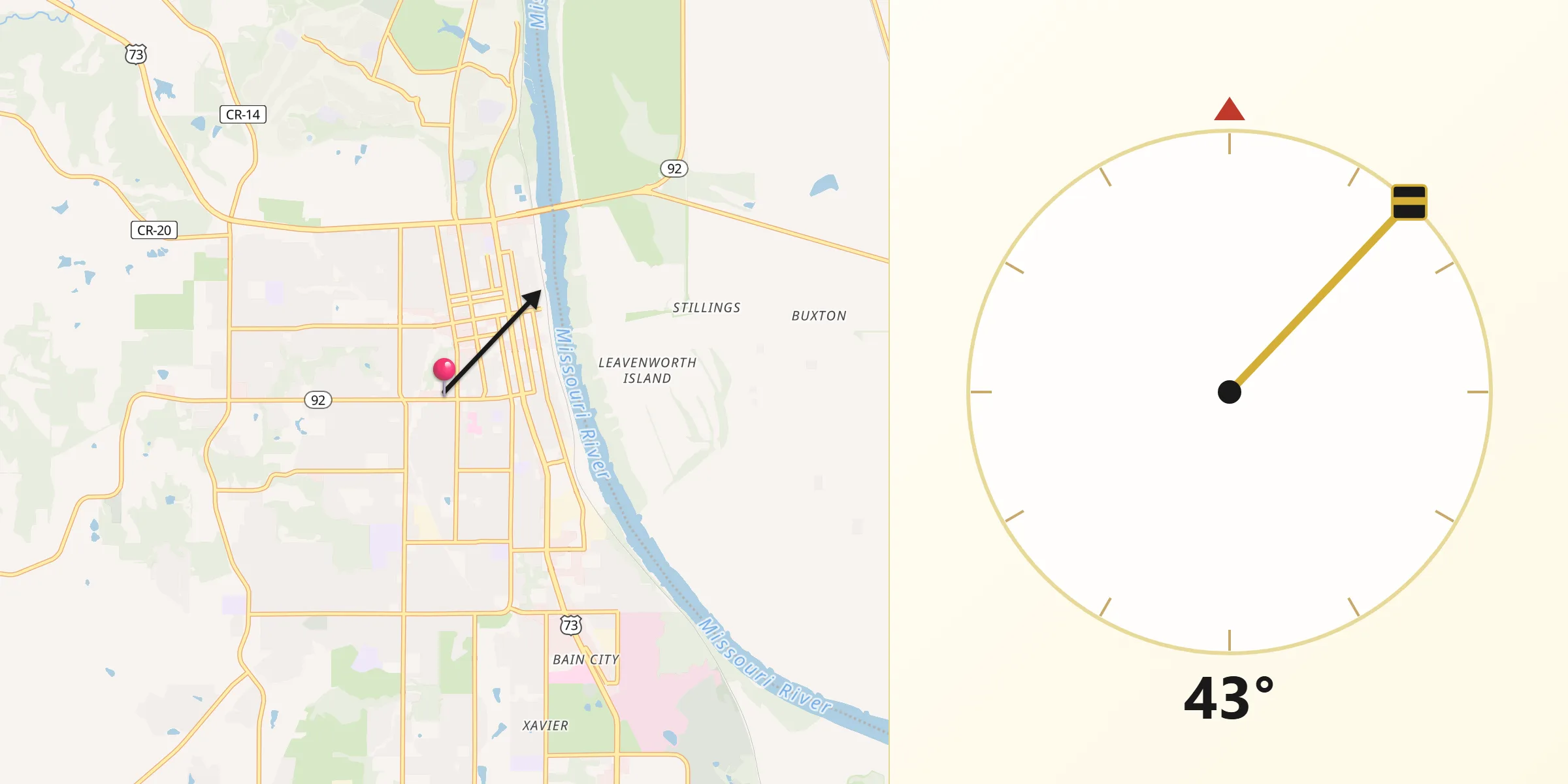 Qibla Direction from Leavenworth