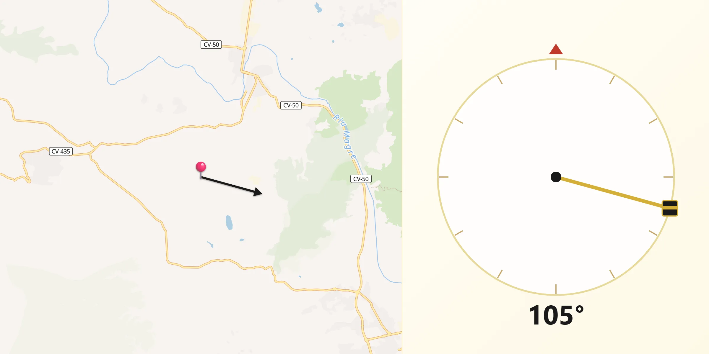 Dirección de la Qibla desde Real