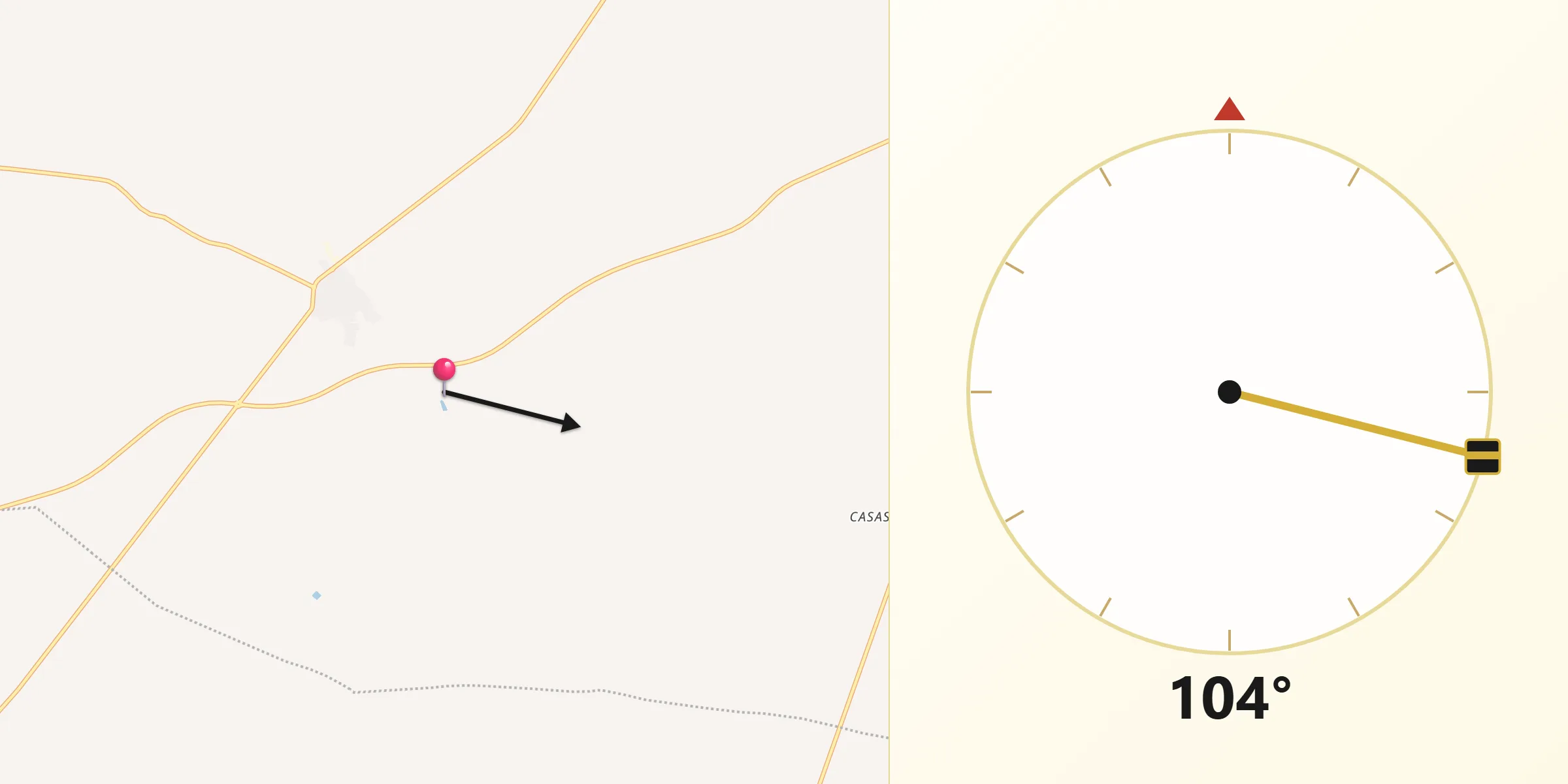 Dirección de la Qibla desde Villagarcía del Llano
