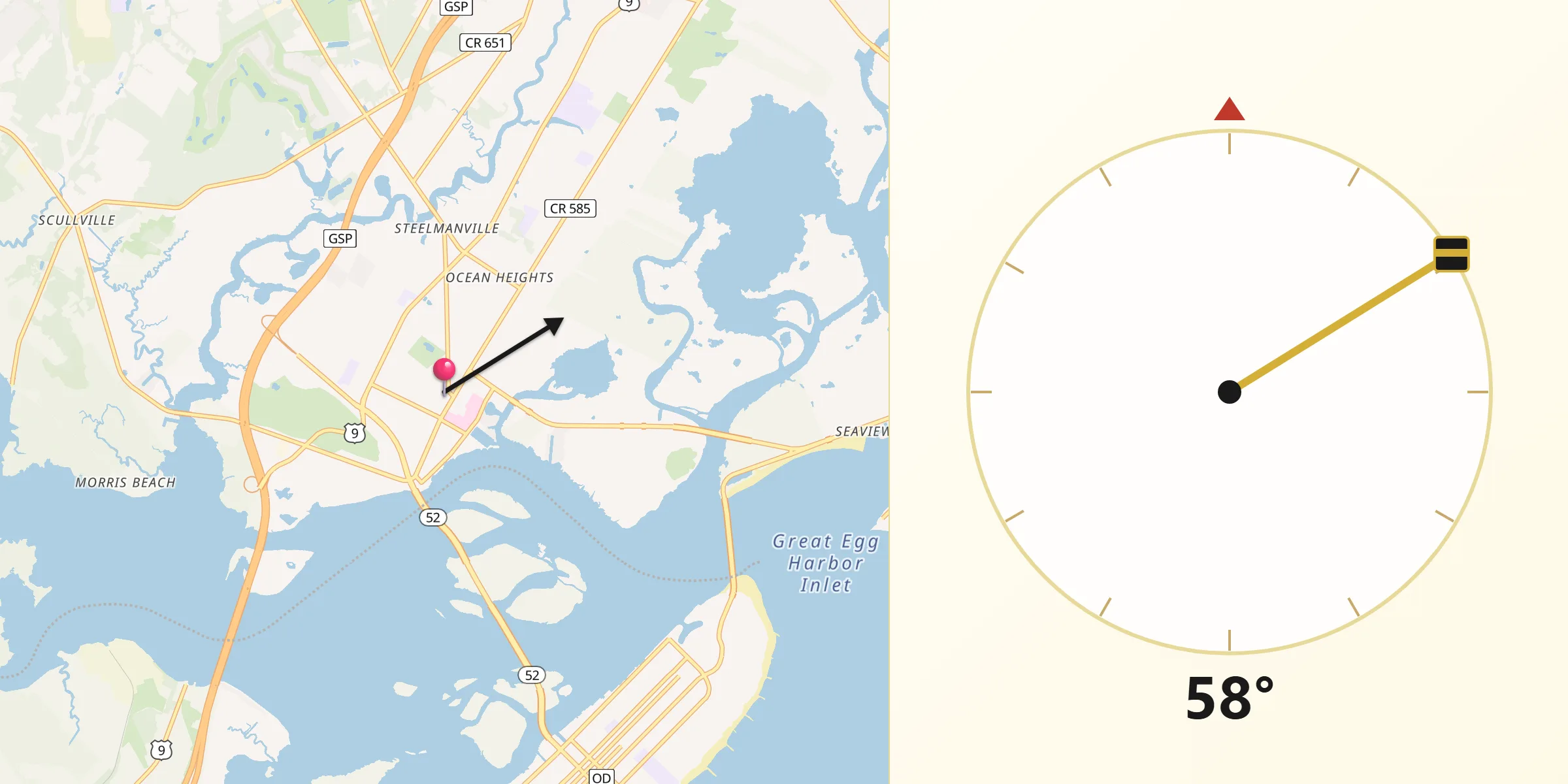 Qibla Direction from Somers Point