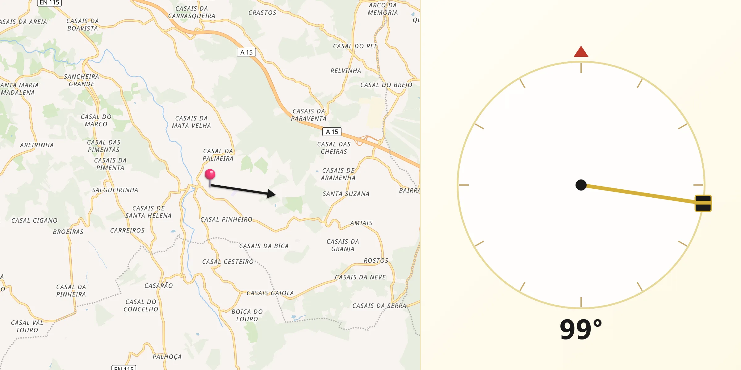 Direção da Qibla a partir de A dos Francos