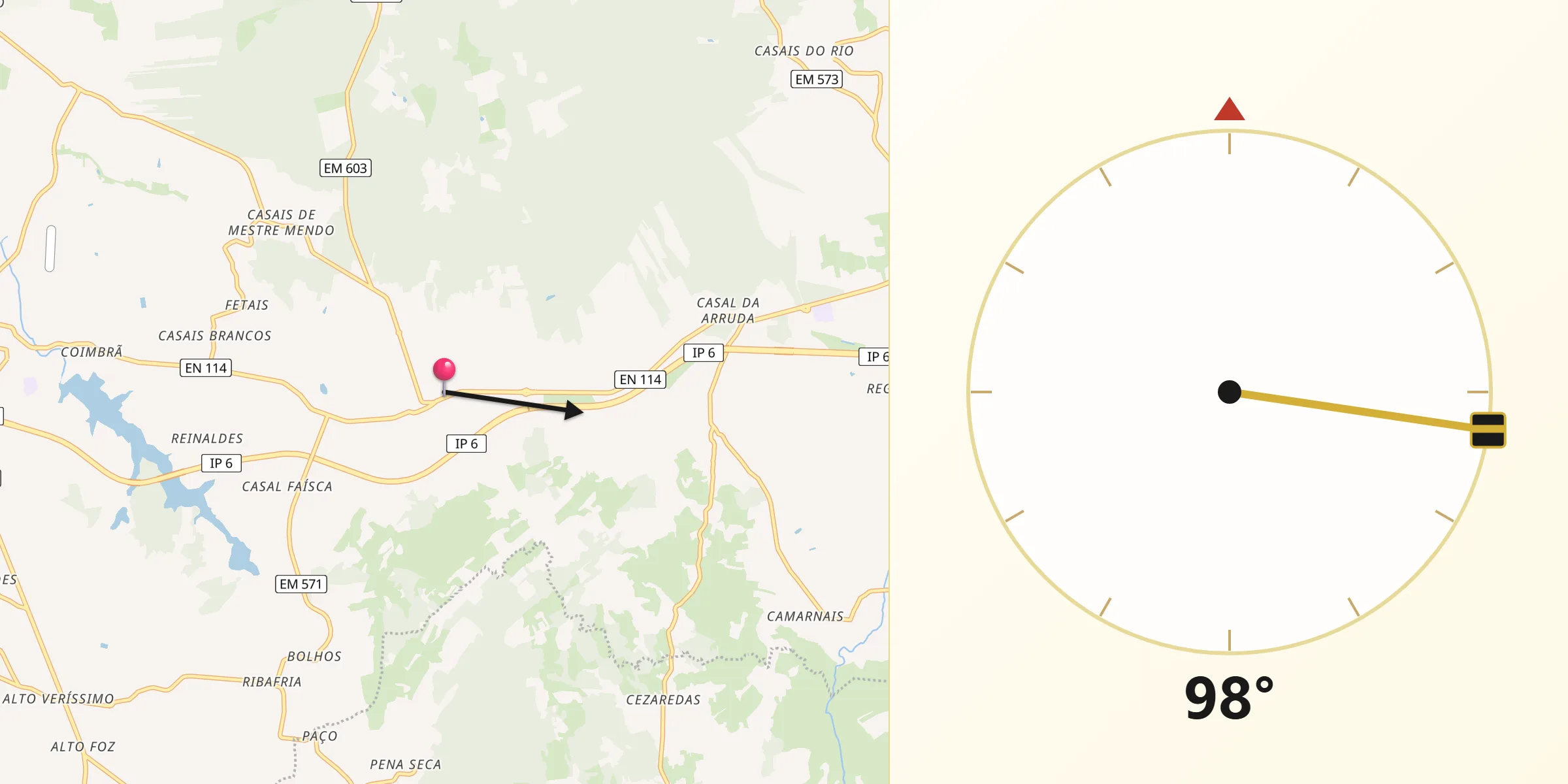 Direção da Qibla a partir de Serra de El-Rei