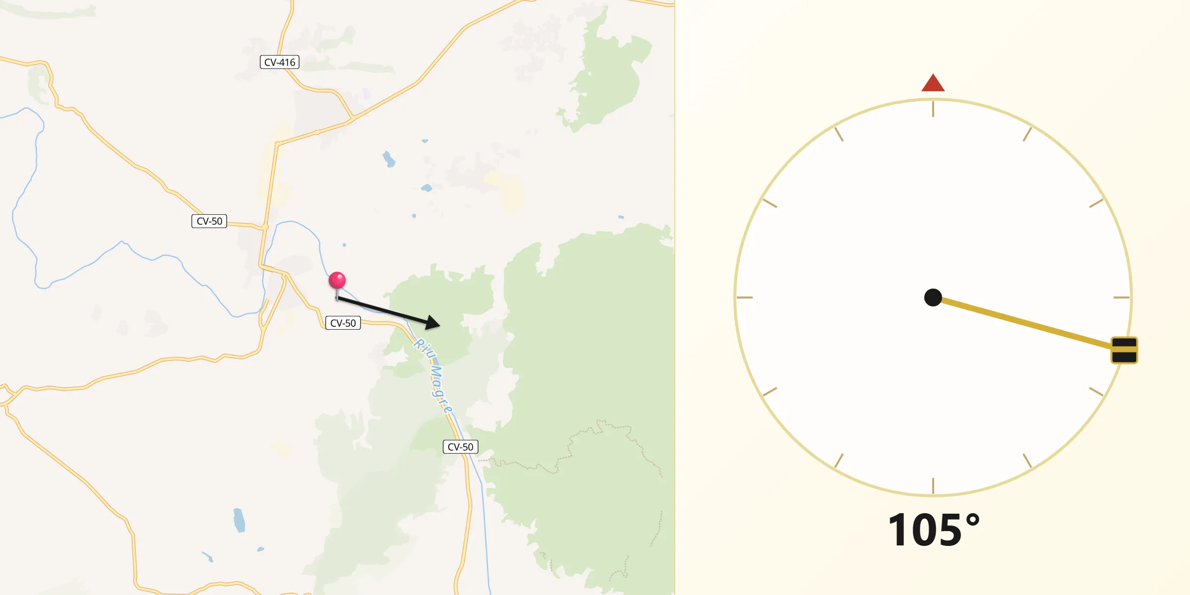 Dirección de la Qibla desde Real de Montroi