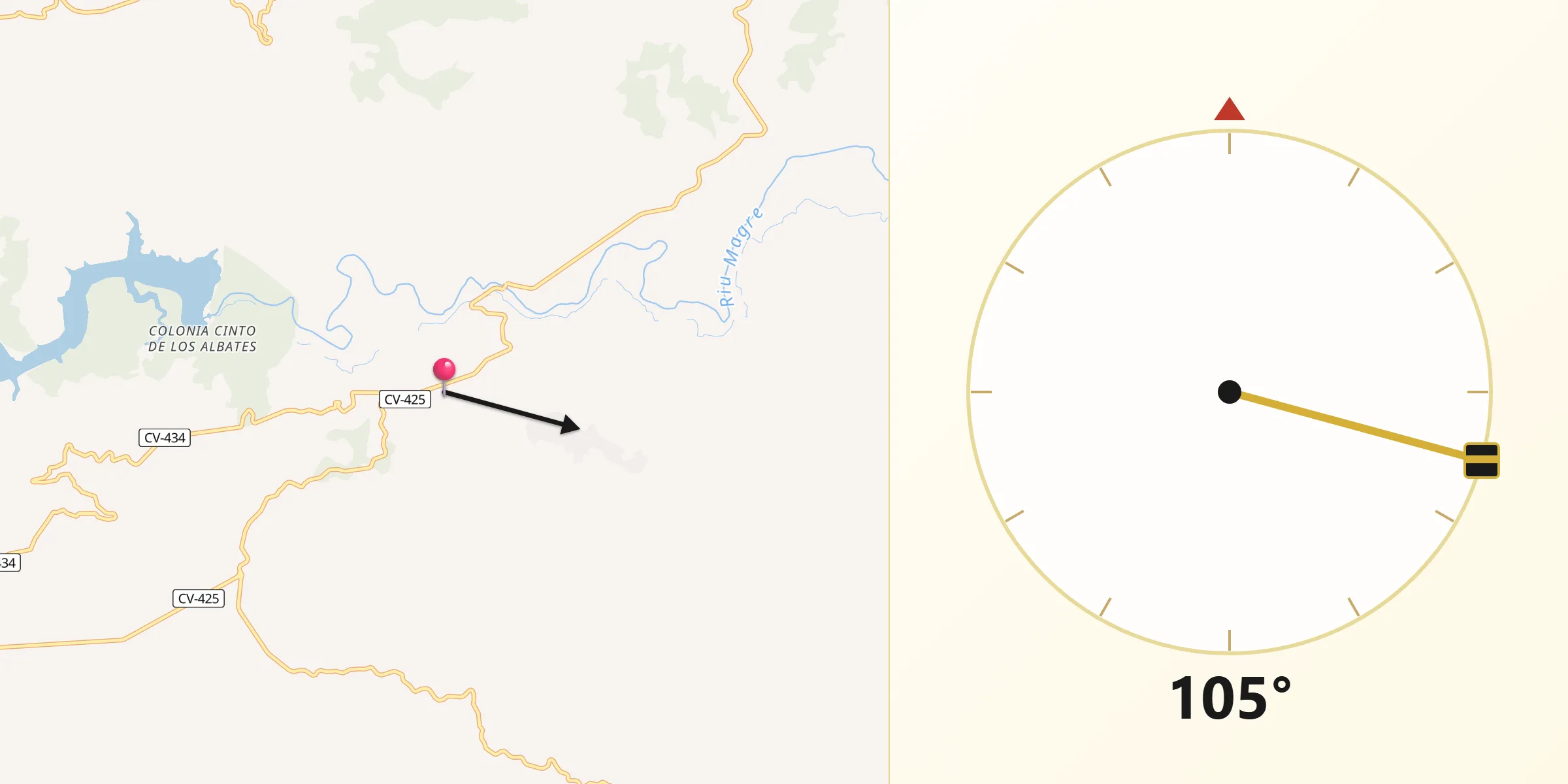 Dirección de la Qibla desde Província de València