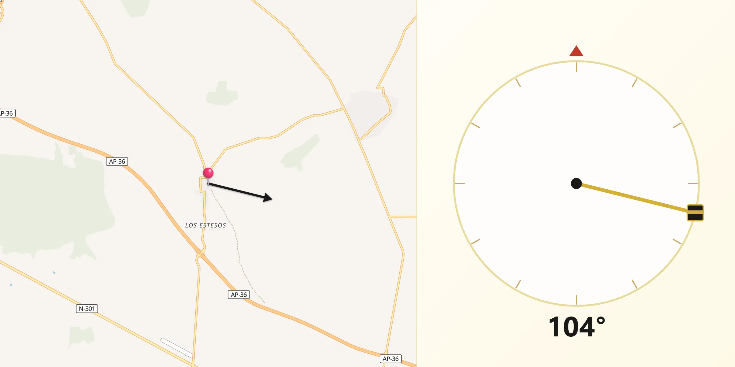 Dirección de la Qibla desde Casas de los Pinos