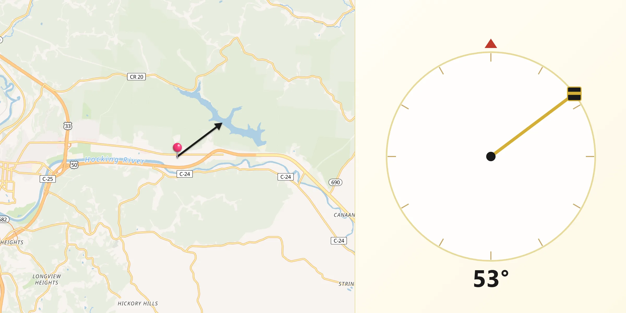 Qibla Direction from Athens County
