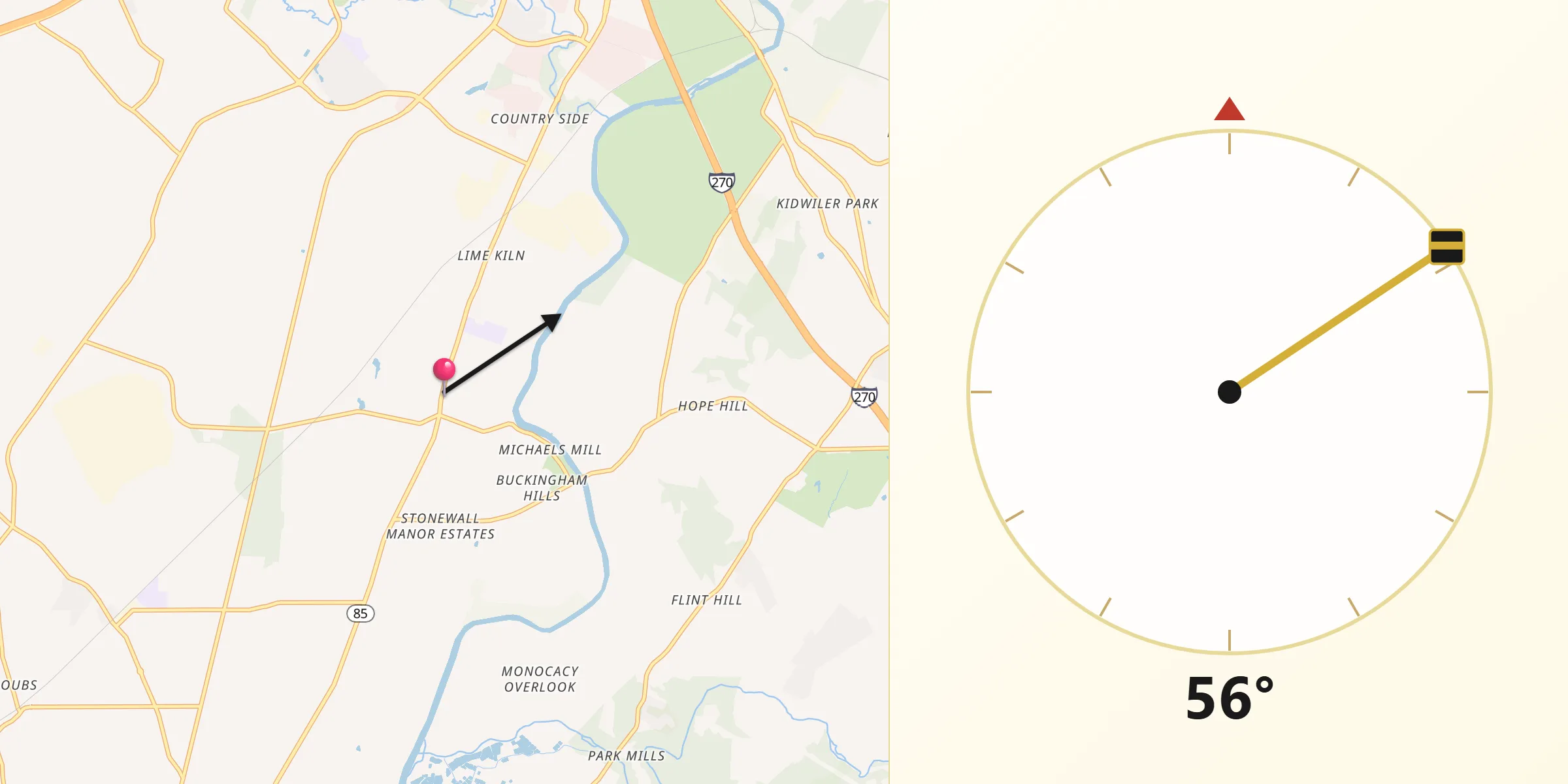 Qibla Direction from Buckeystown