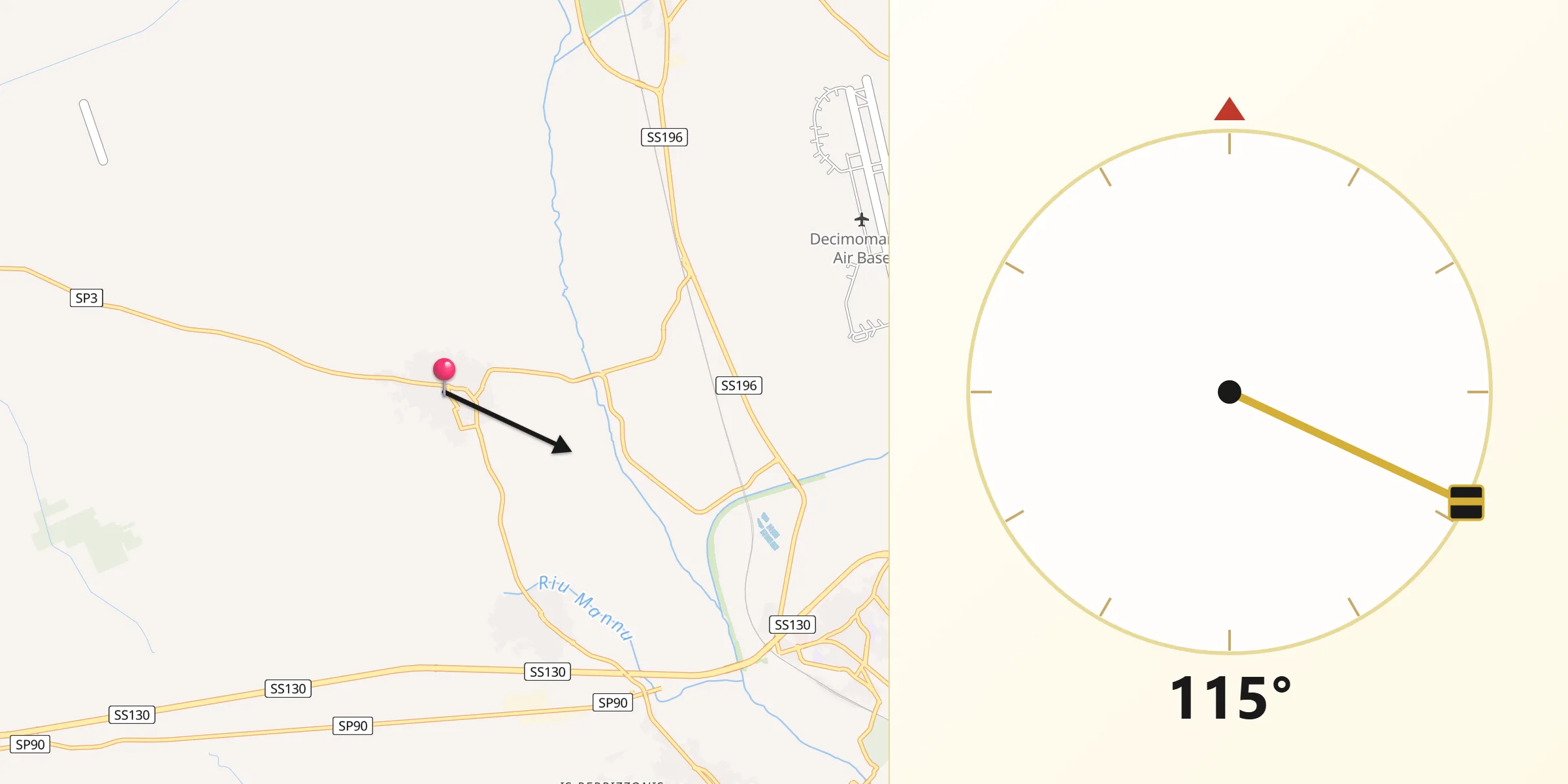 Direzione della Qibla da Decimoputzu