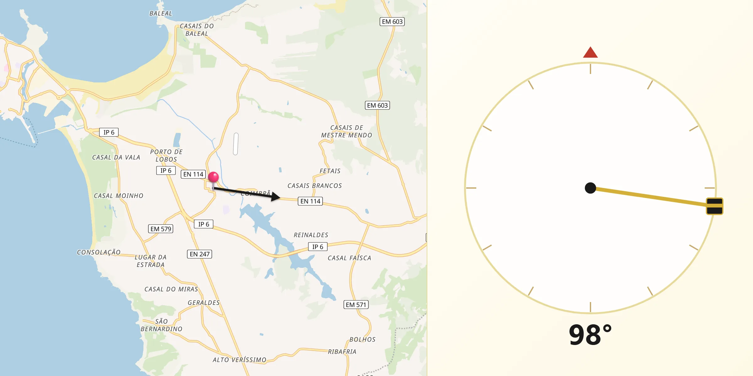 Direção da Qibla a partir de Atouguia da Baleia