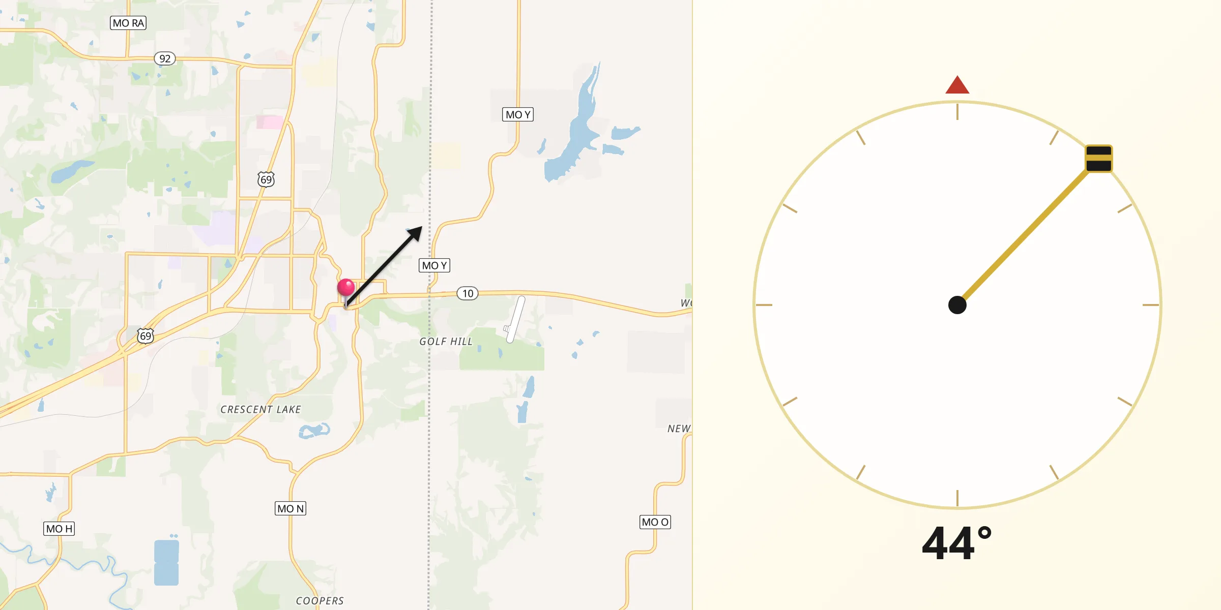 Qibla Direction from Excelsior Springs