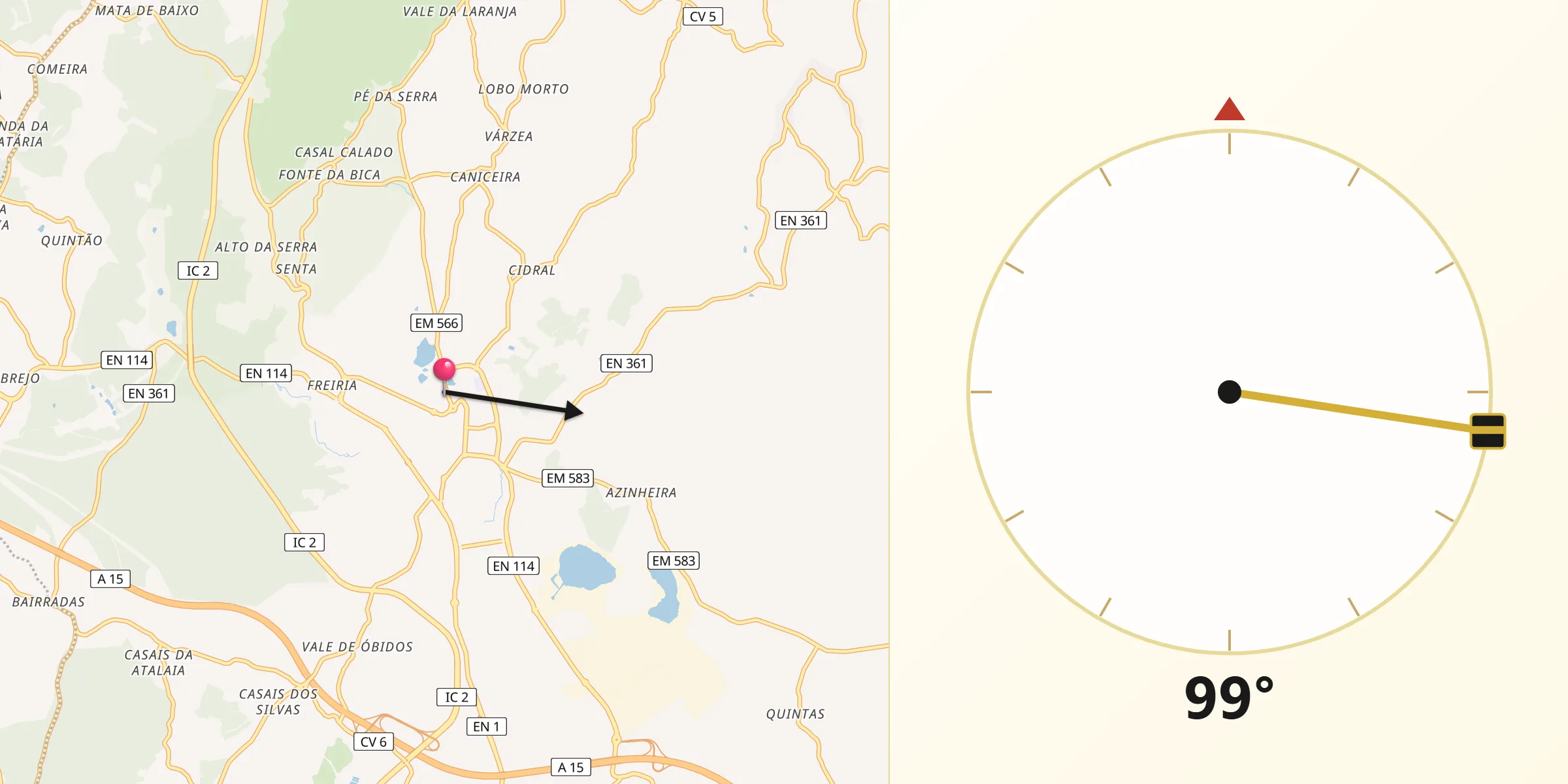 Direção da Qibla a partir de Rio Maior