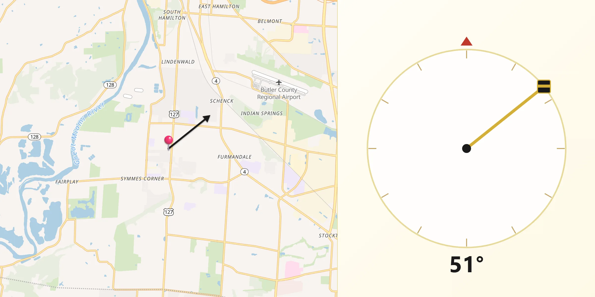 Dirección de la Qibla desde Fairfield