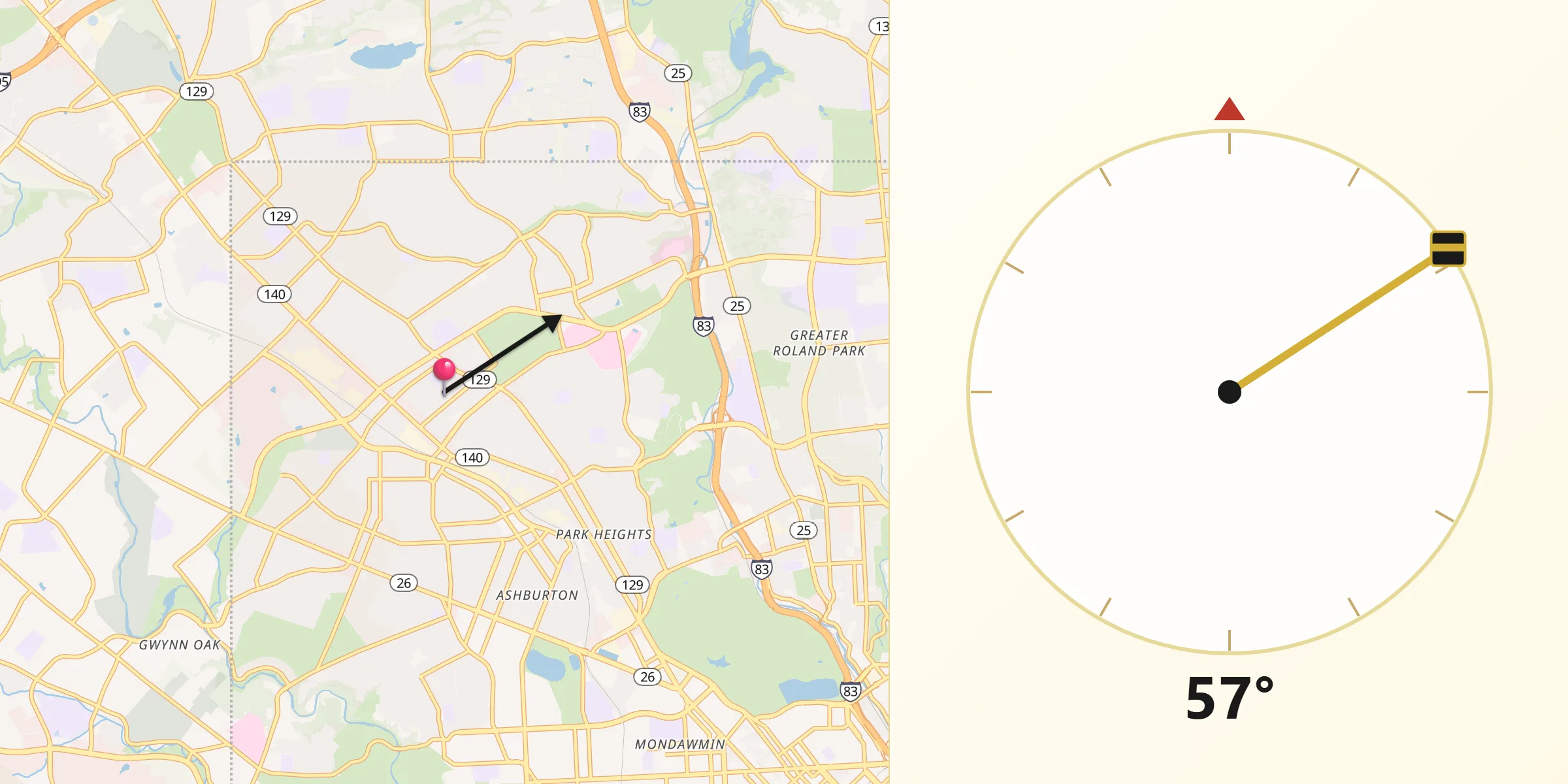 Direção da Qibla a partir de Arlington