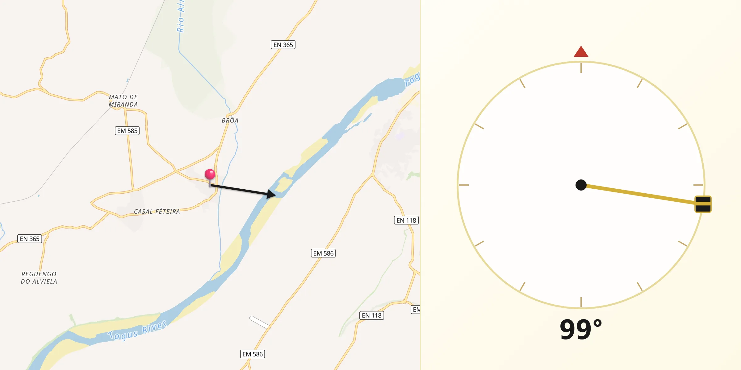 Direção da Qibla a partir de Azinhaga