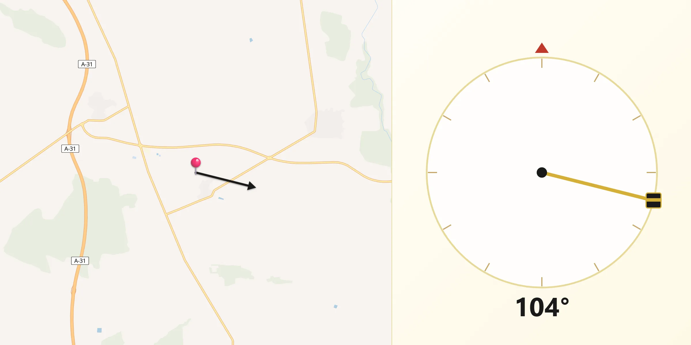 Dirección de la Qibla desde Casas de Guijarro