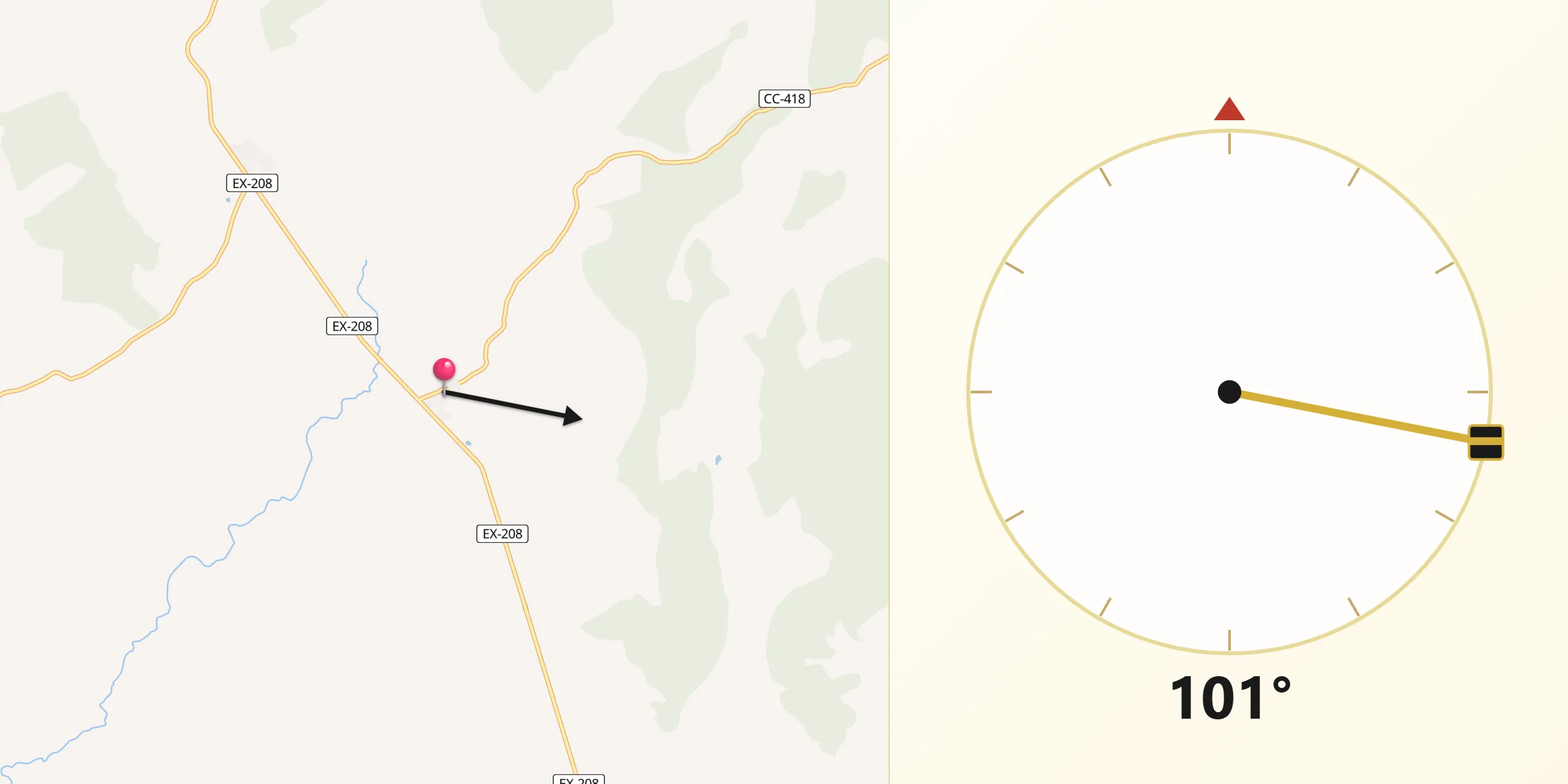 Dirección de la Qibla desde Conquista de la Sierra