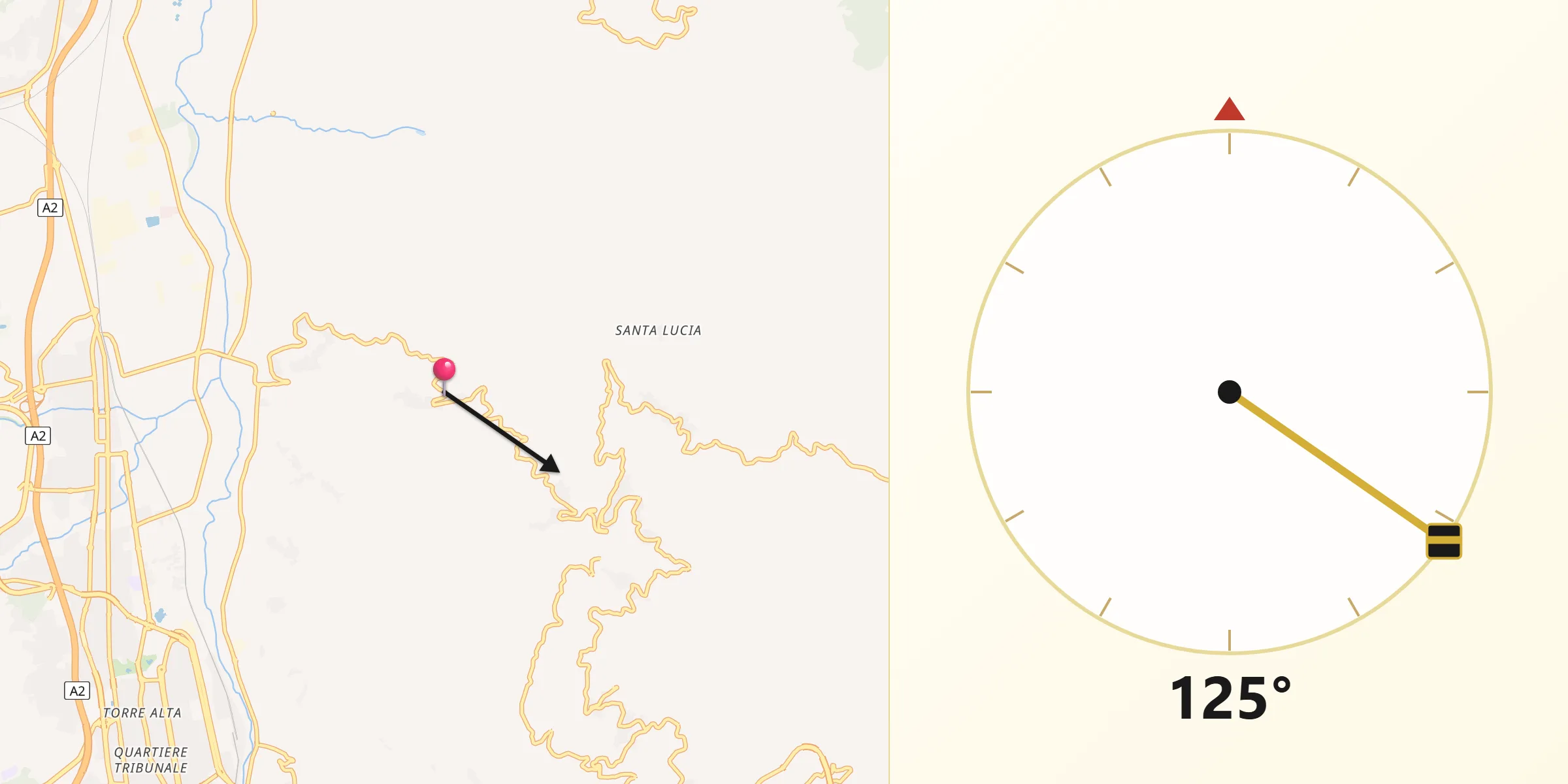 Direzione della Qibla da Castiglione Cosentino