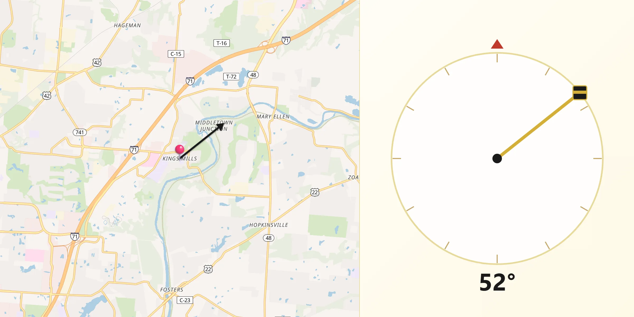 Qibla Direction from Kings Mills